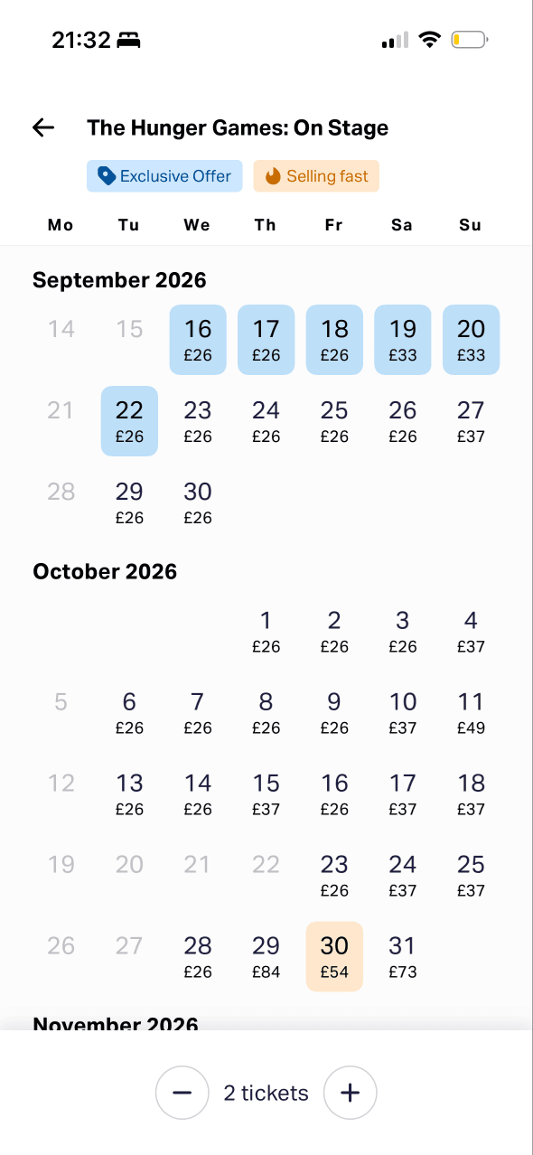 TodayTix: Choose a date