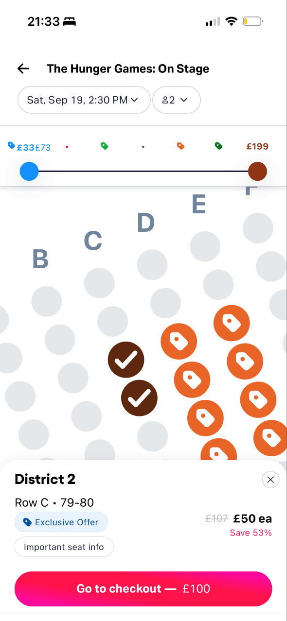 TodayTix: Selected seats