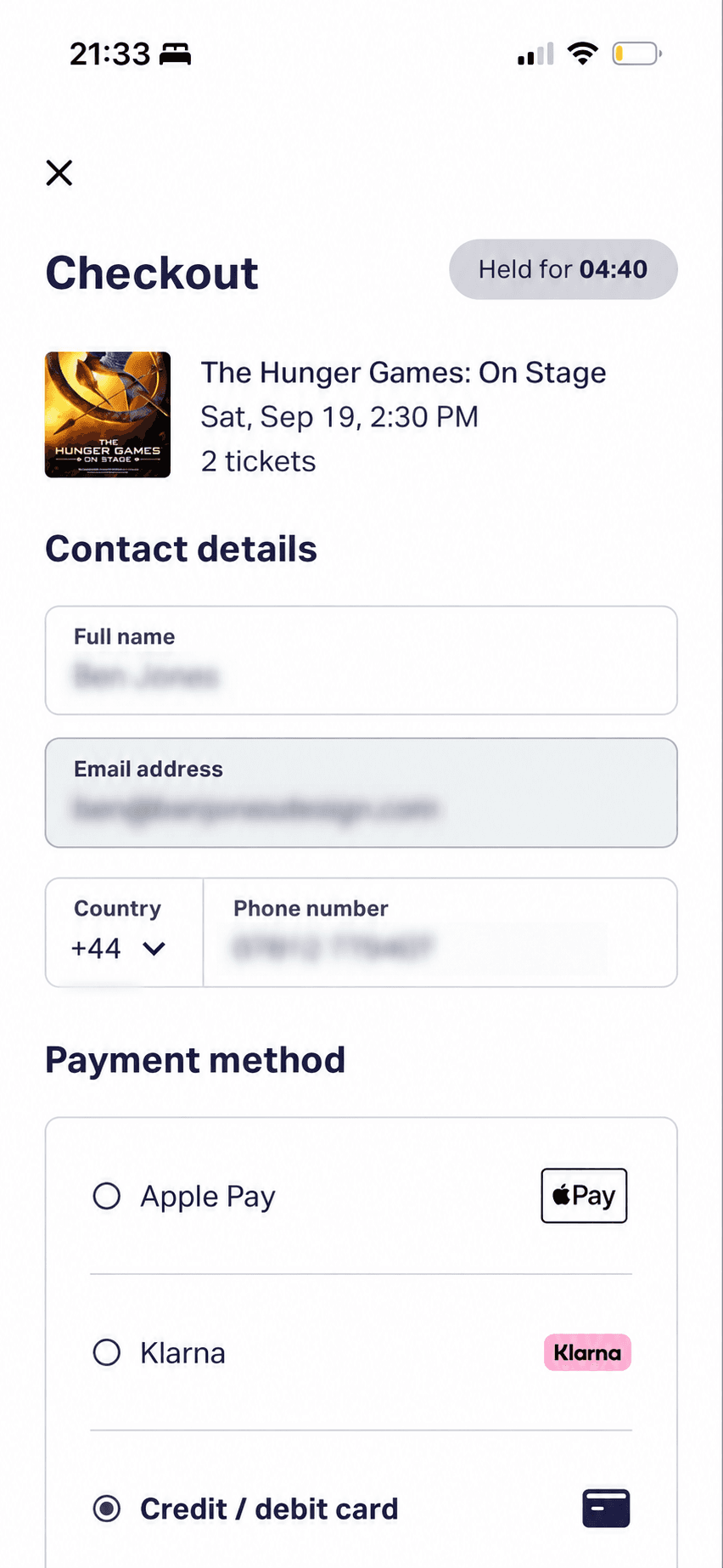 TodayTix: Contact and payment