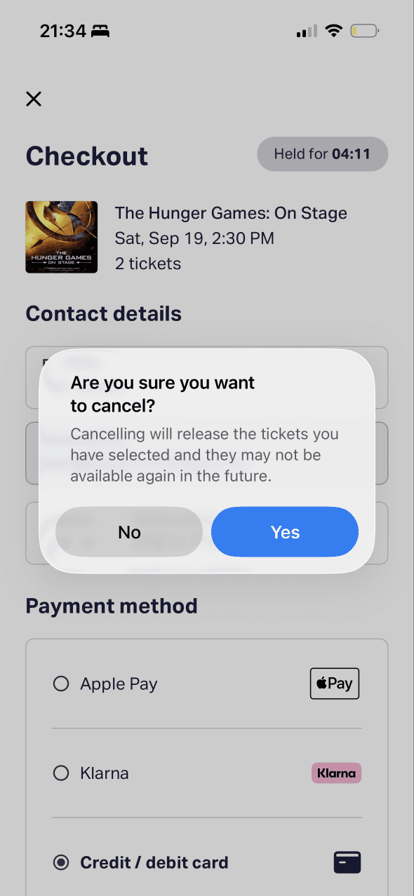 TodayTix: Leave checkout?