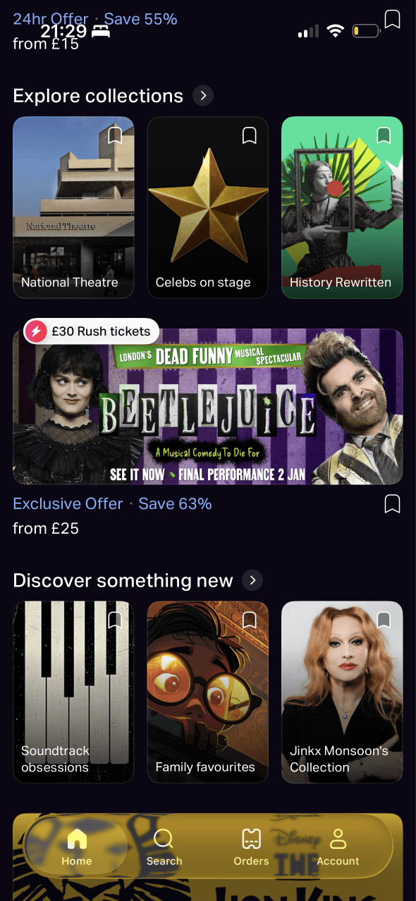 TodayTix: Home collections
