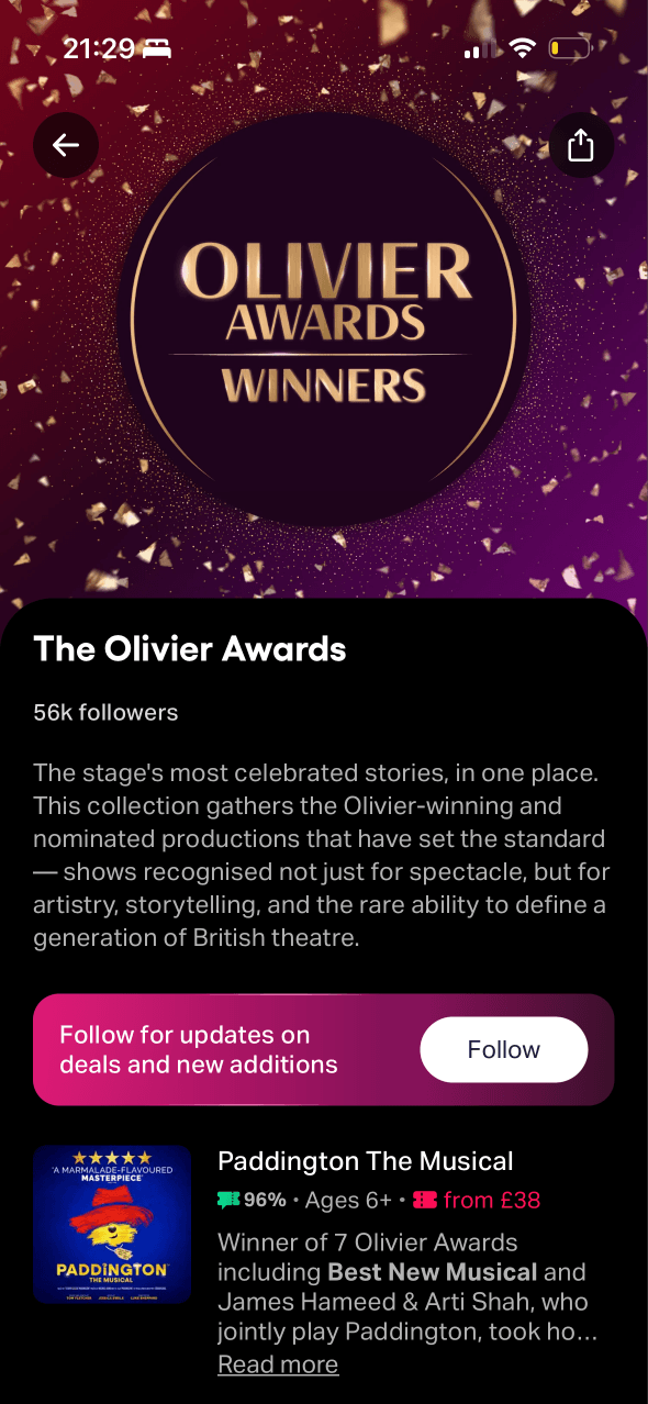 TodayTix: A collection page