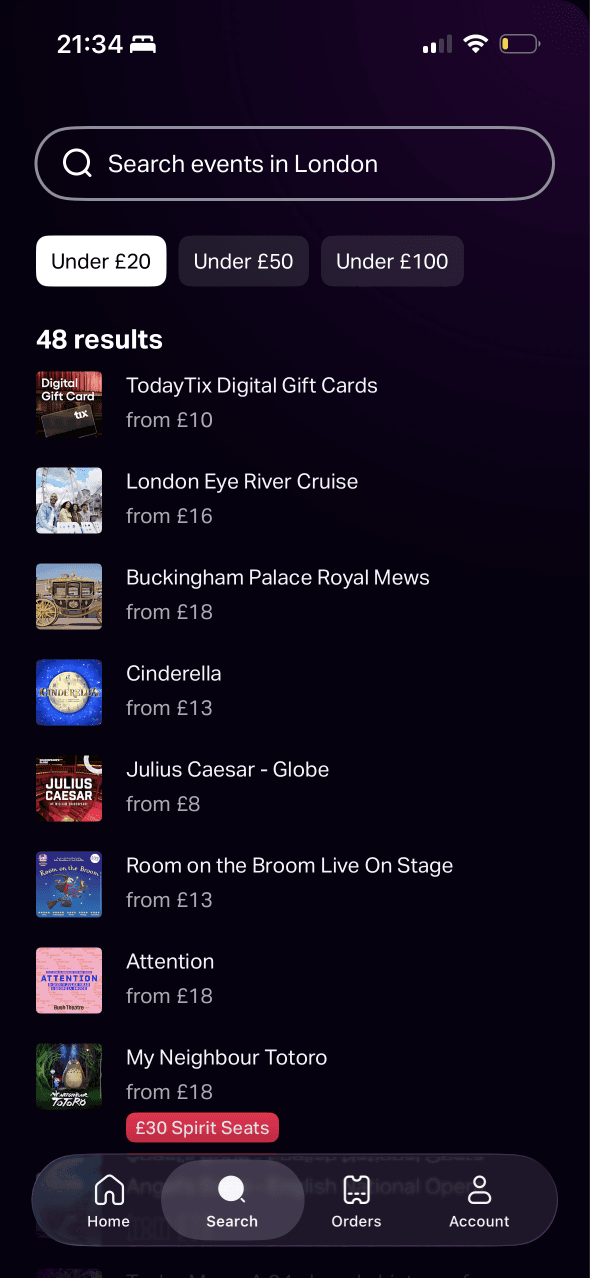 TodayTix: Results under £20