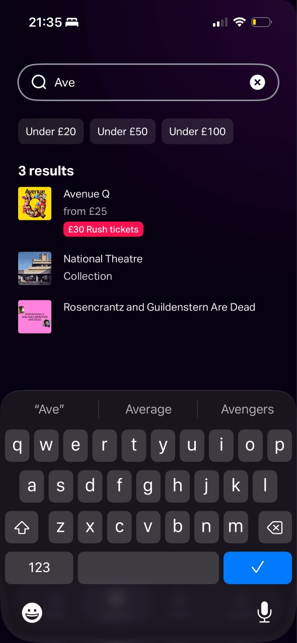 TodayTix: Search results