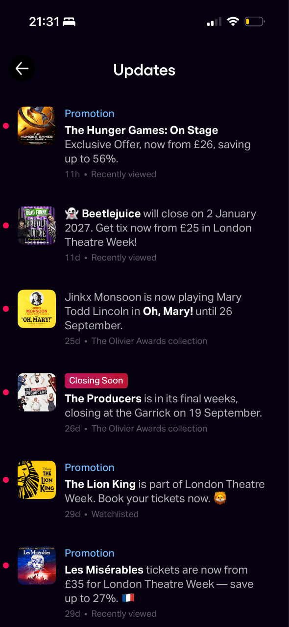 TodayTix: Updates