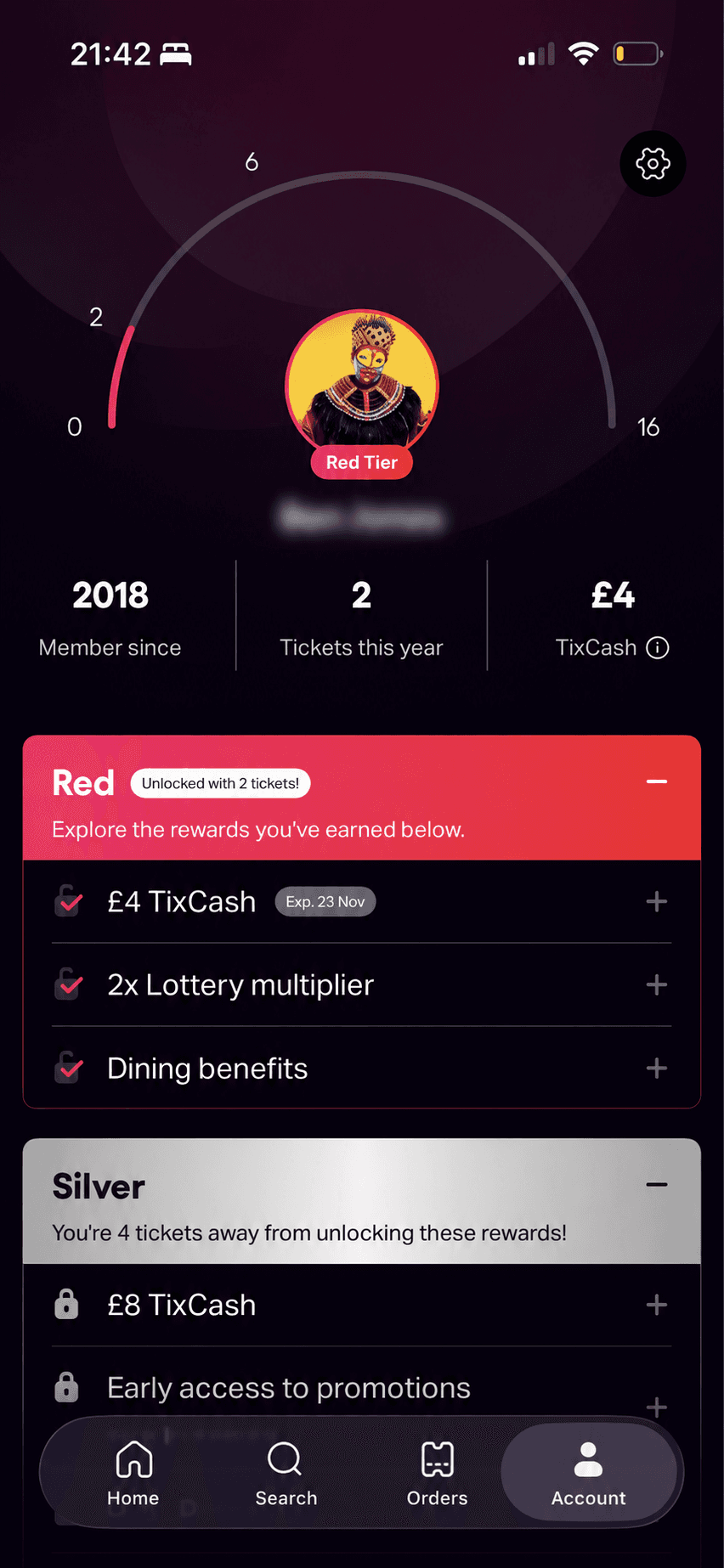 TodayTix: Rewards progress