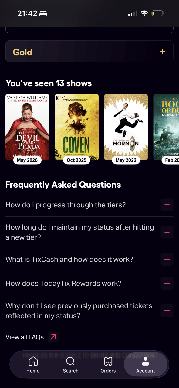 TodayTix: Shows seen and FAQs