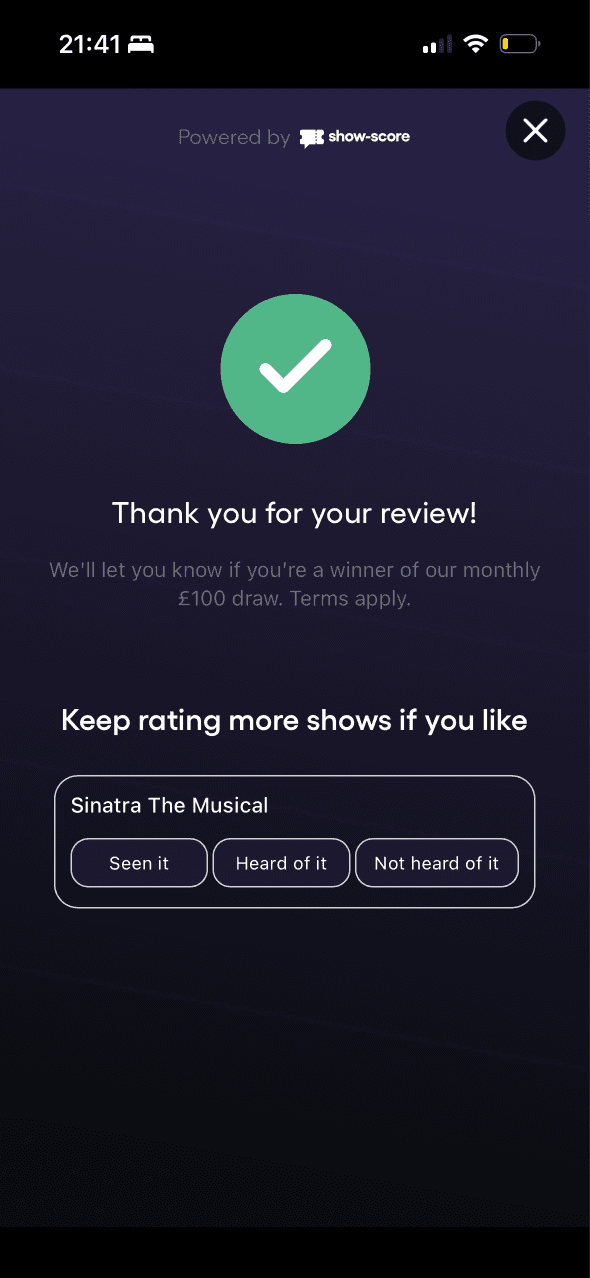 TodayTix: Review submitted