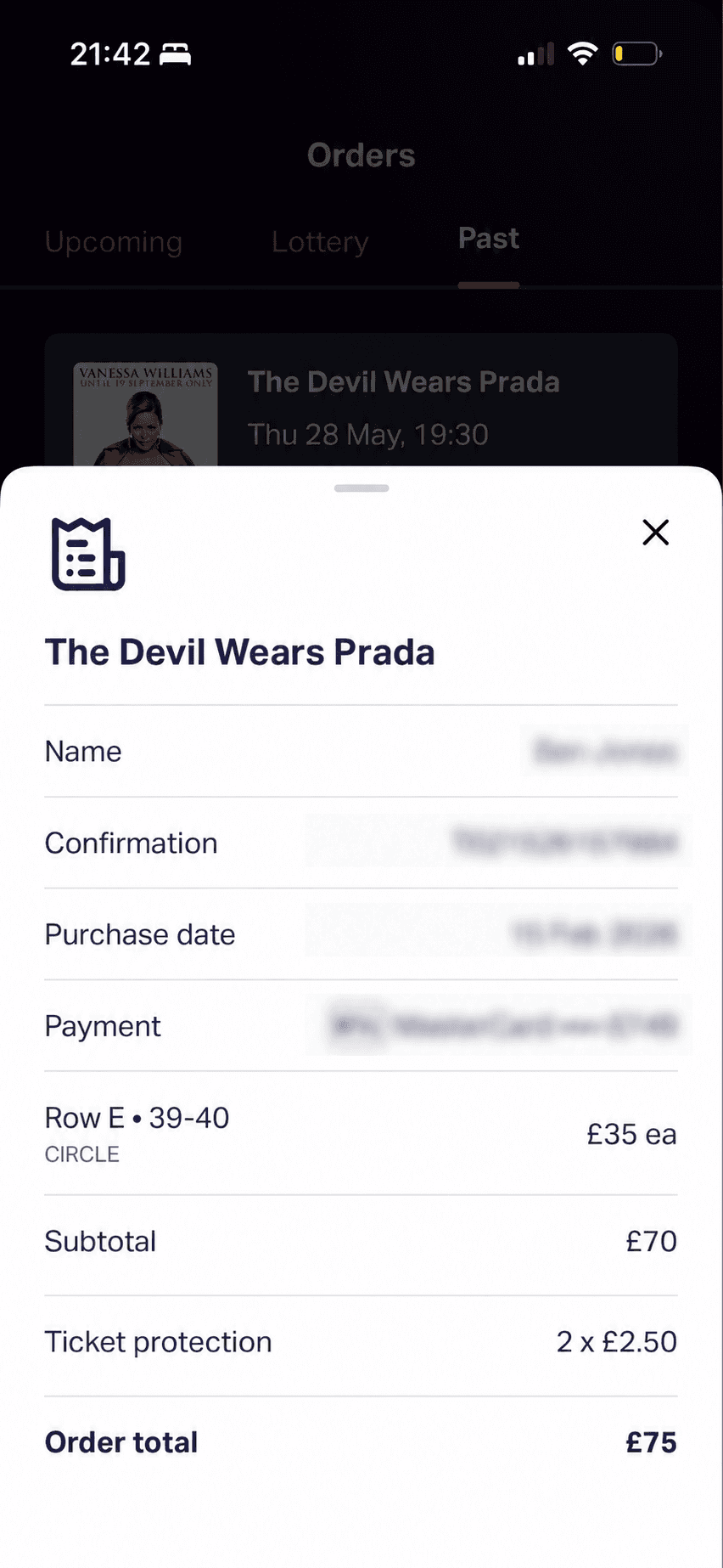 TodayTix: Order receipt