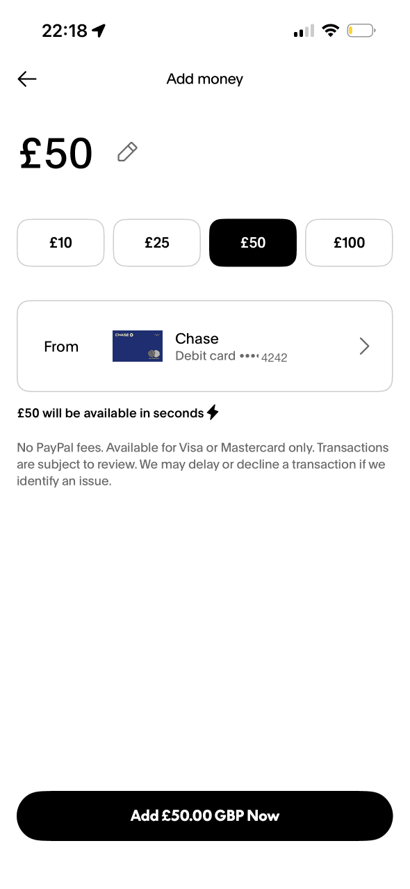 PayPal: Choose an amount