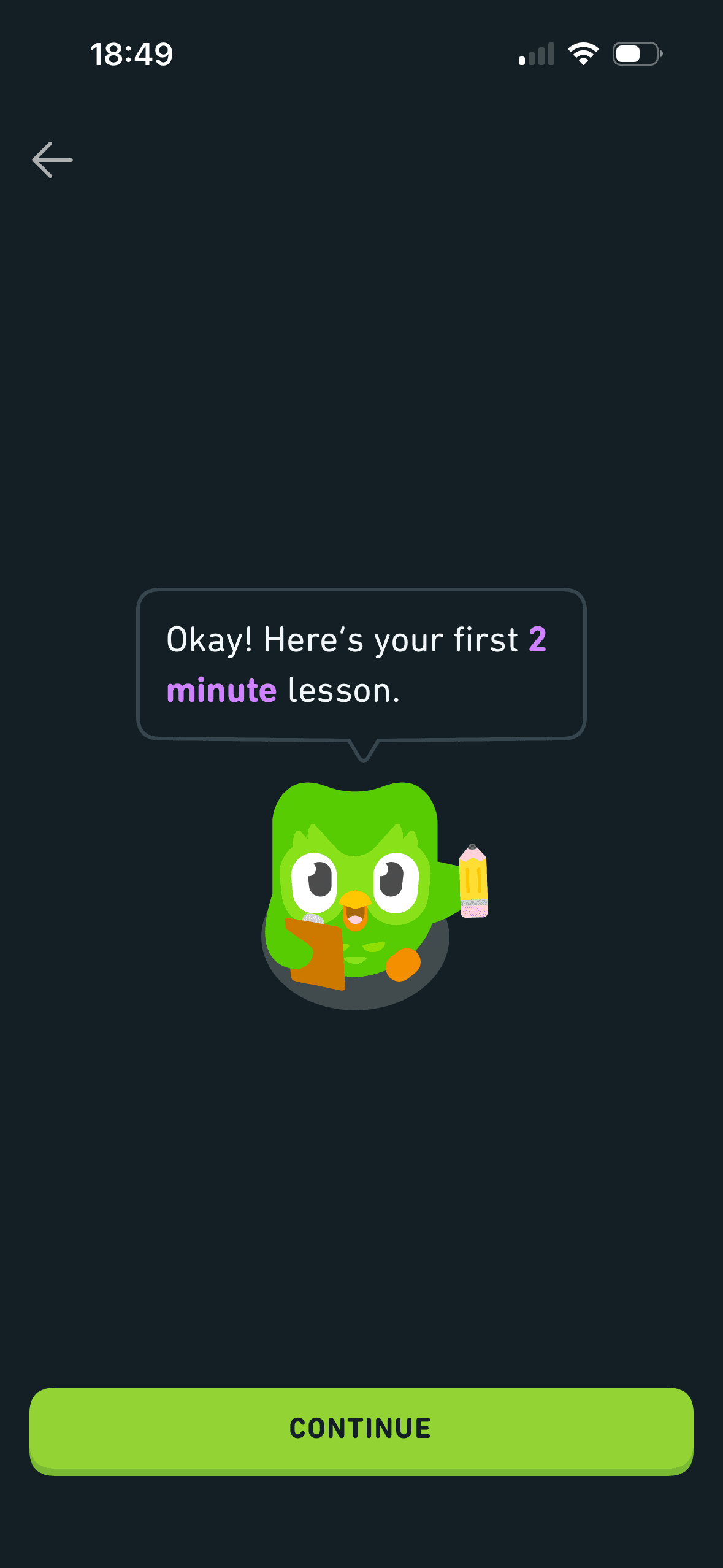 Duolingo: Optional first lesson: about two minutes