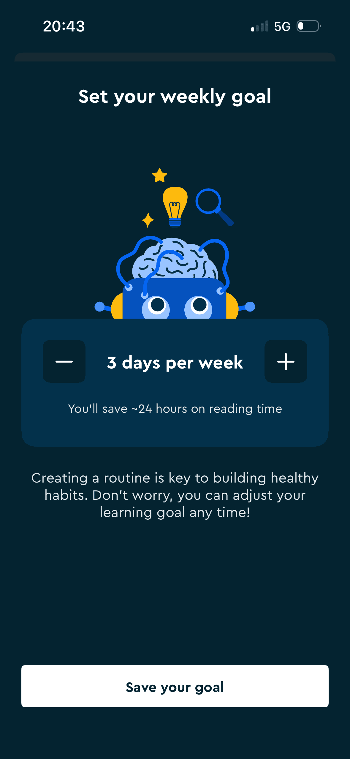 Blinkist: Set an optional weekly content goal