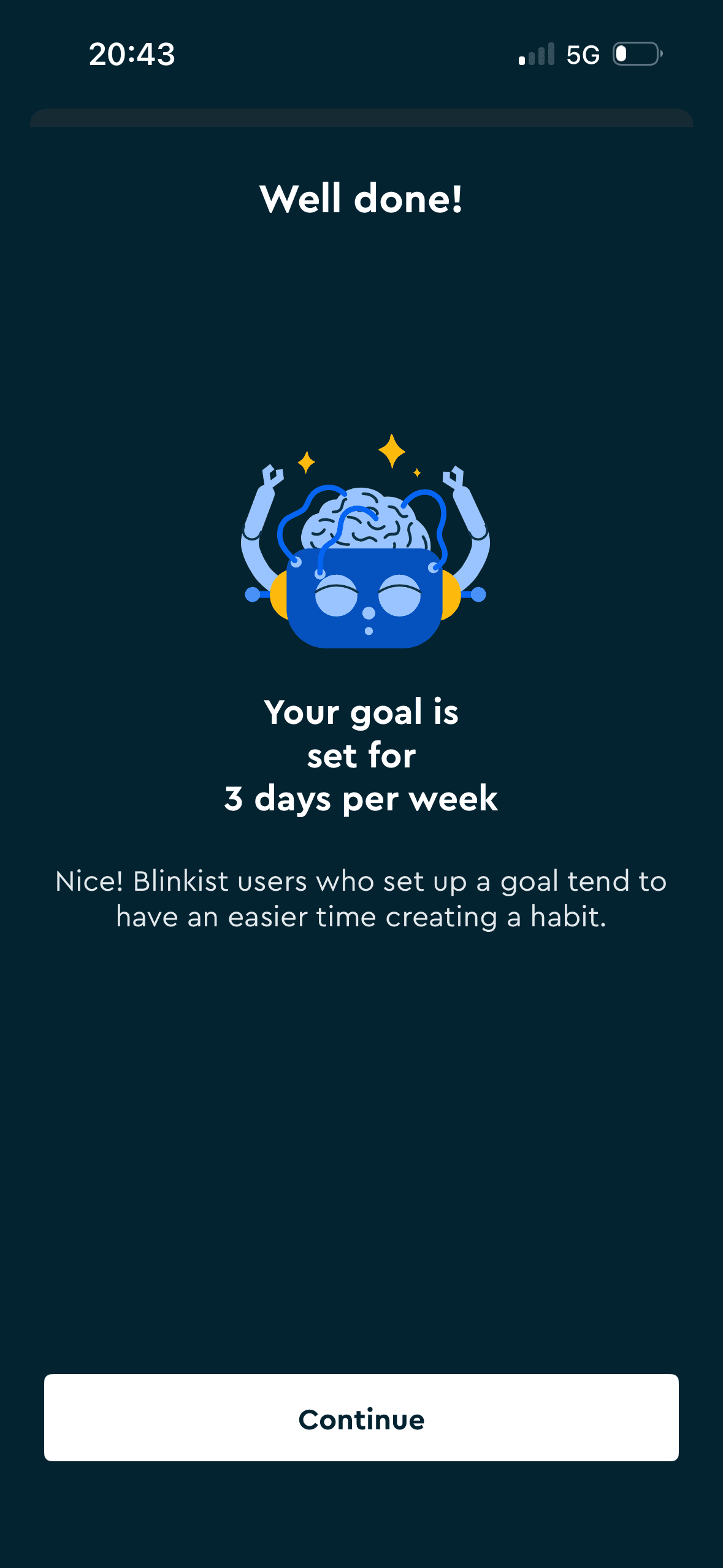 Blinkist: Weekly goal confirmation and habit claim