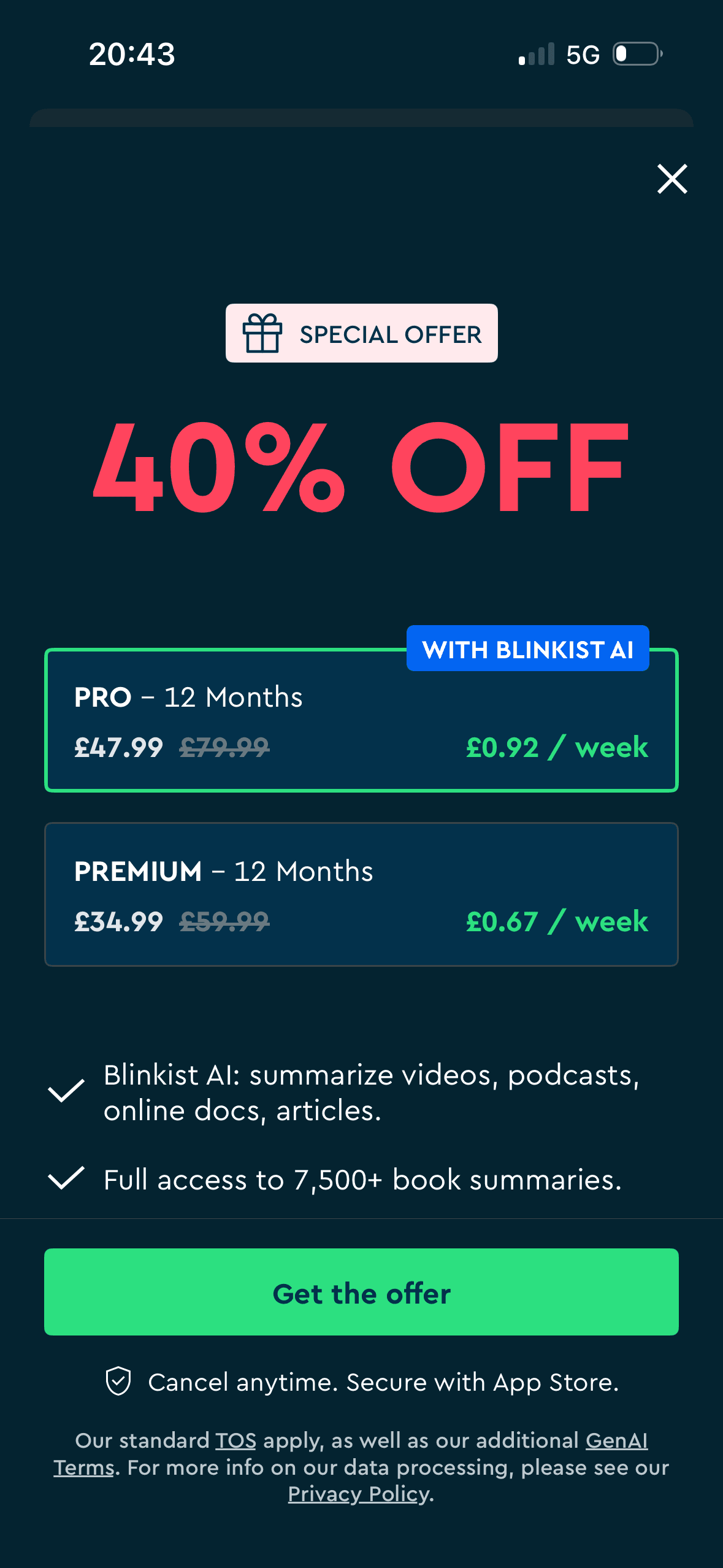 Blinkist: Second 40%-off annual-plan offer