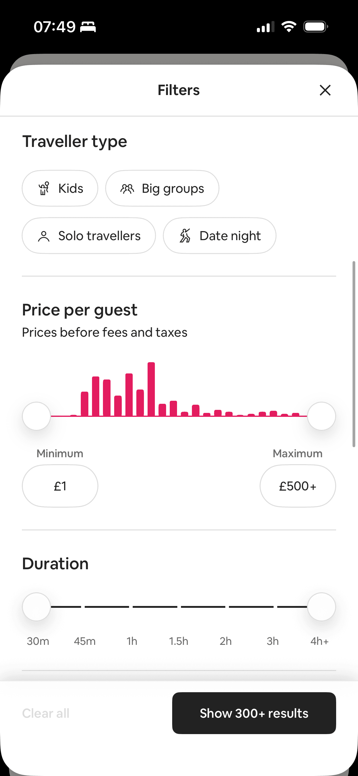 Airbnb: Experiences filters – price + duration