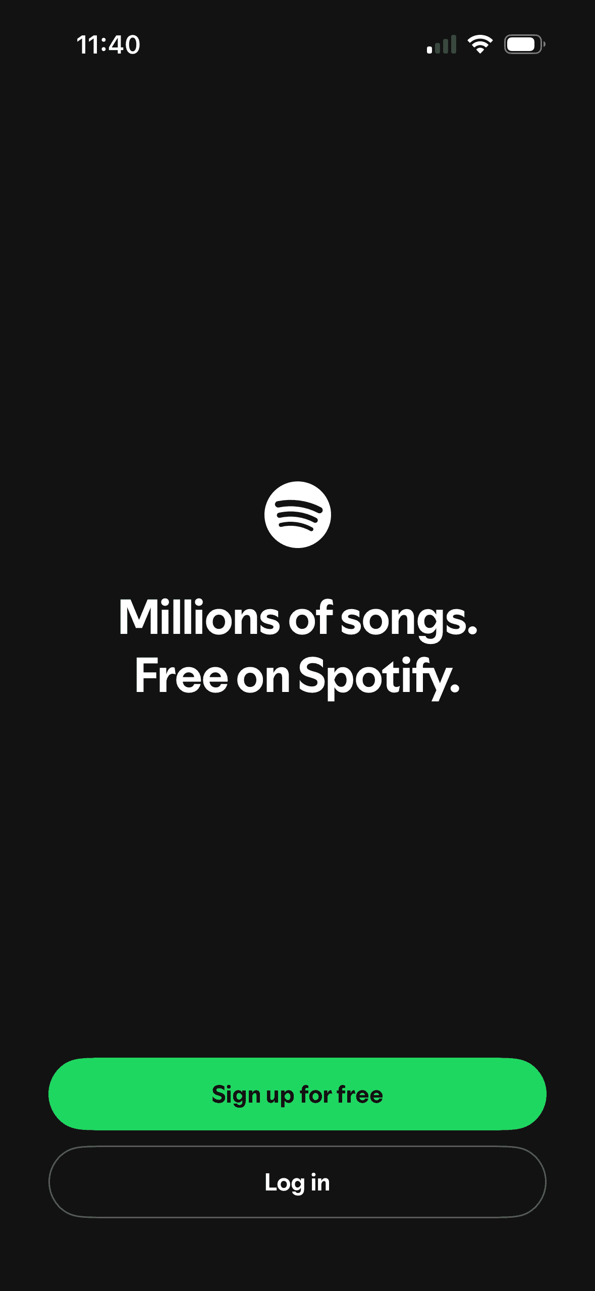 Spotify: Welcome screen