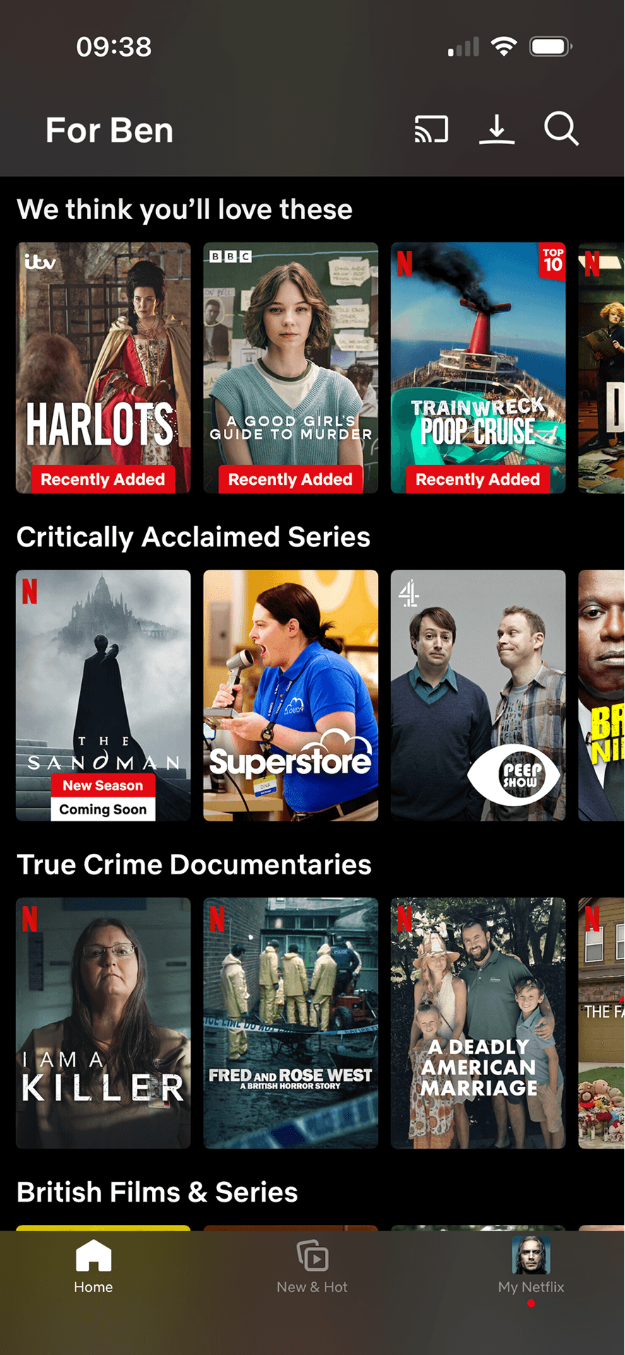 Netflix: Suggested content and topic rows
