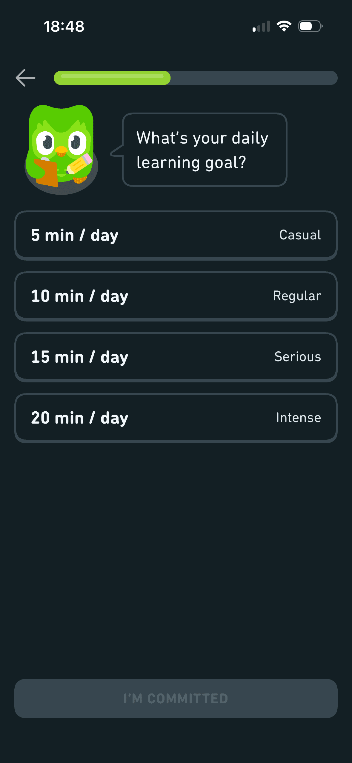 Duolingo: Choose an optional daily time target
