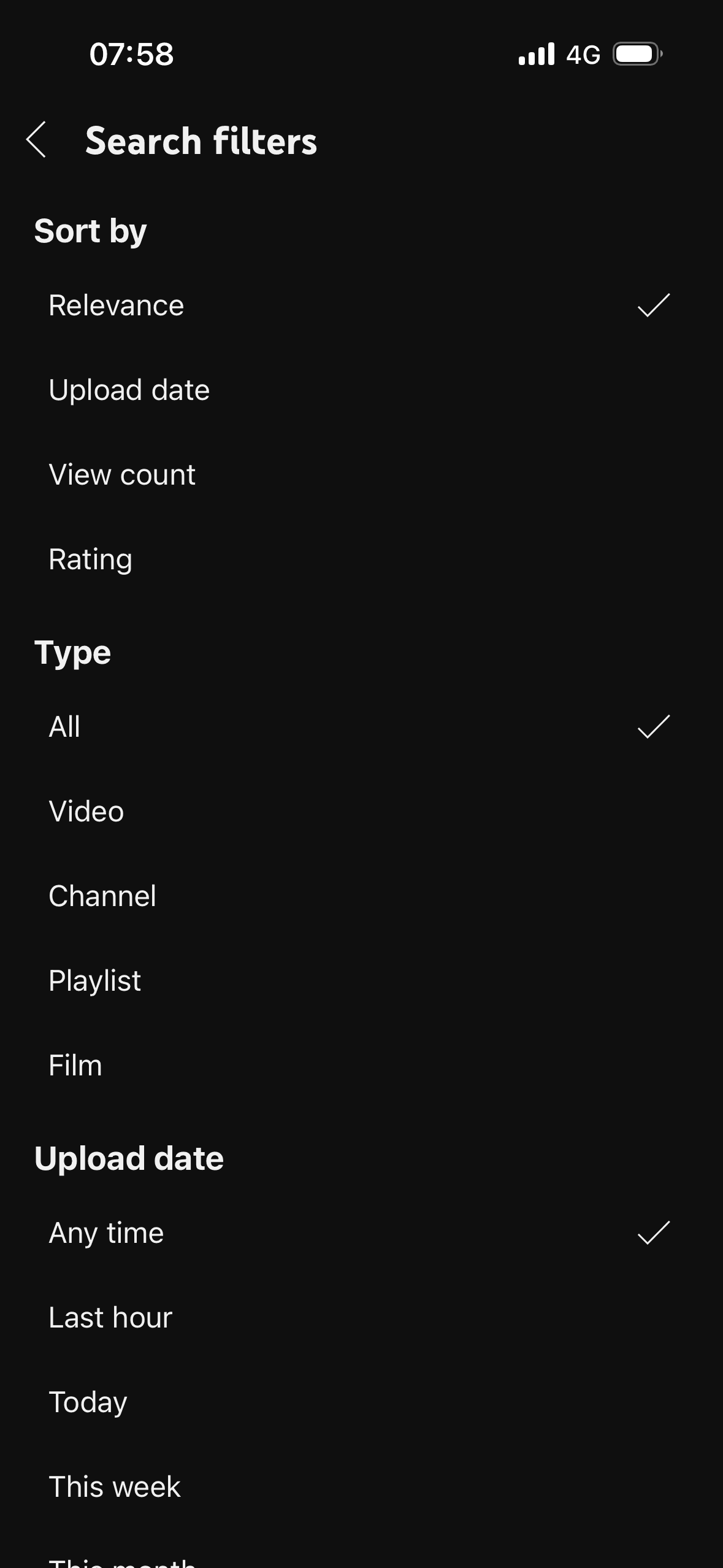 YouTube: Search filters