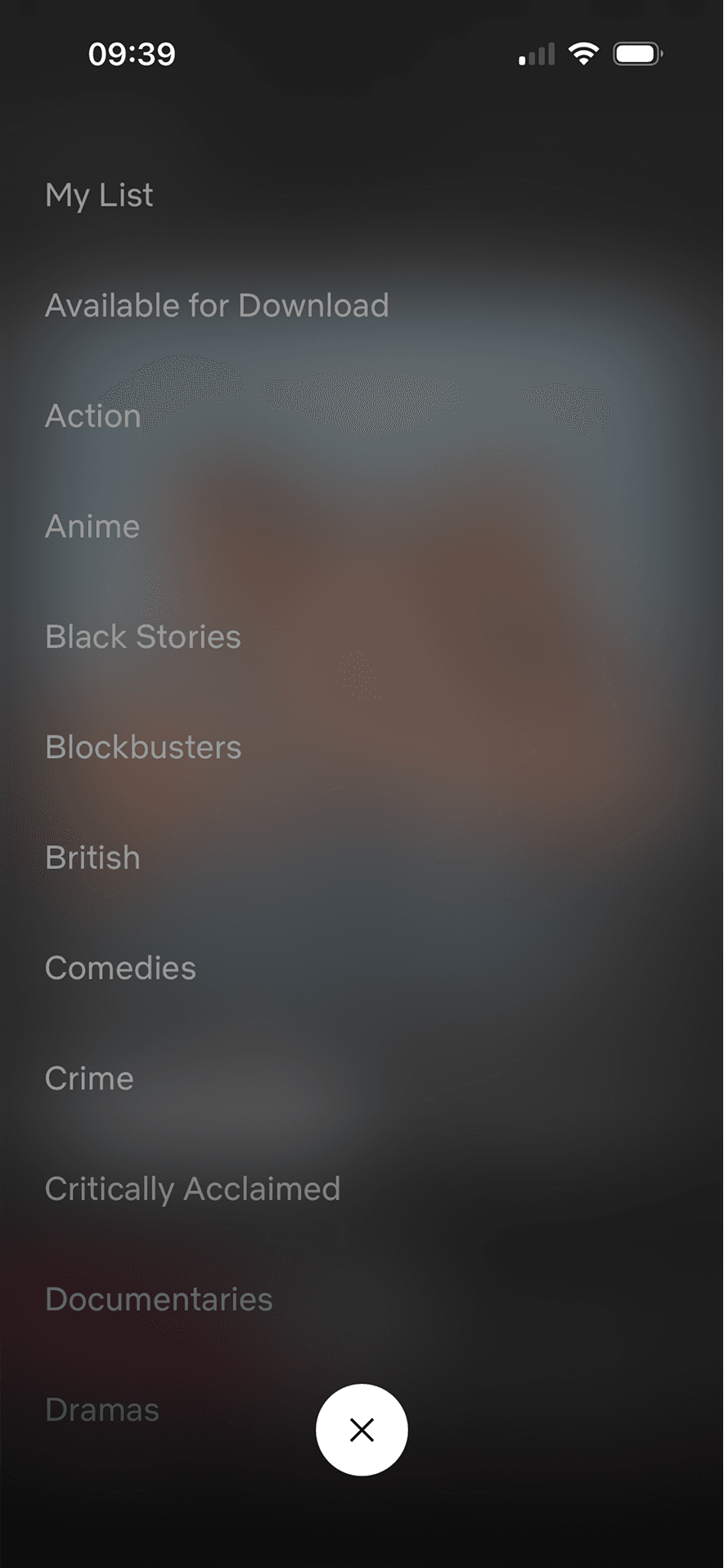 Netflix: Full category menu overlay