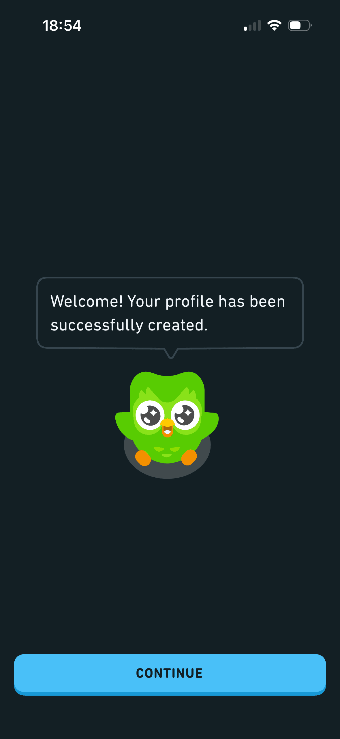 Duolingo: Profile-created confirmation