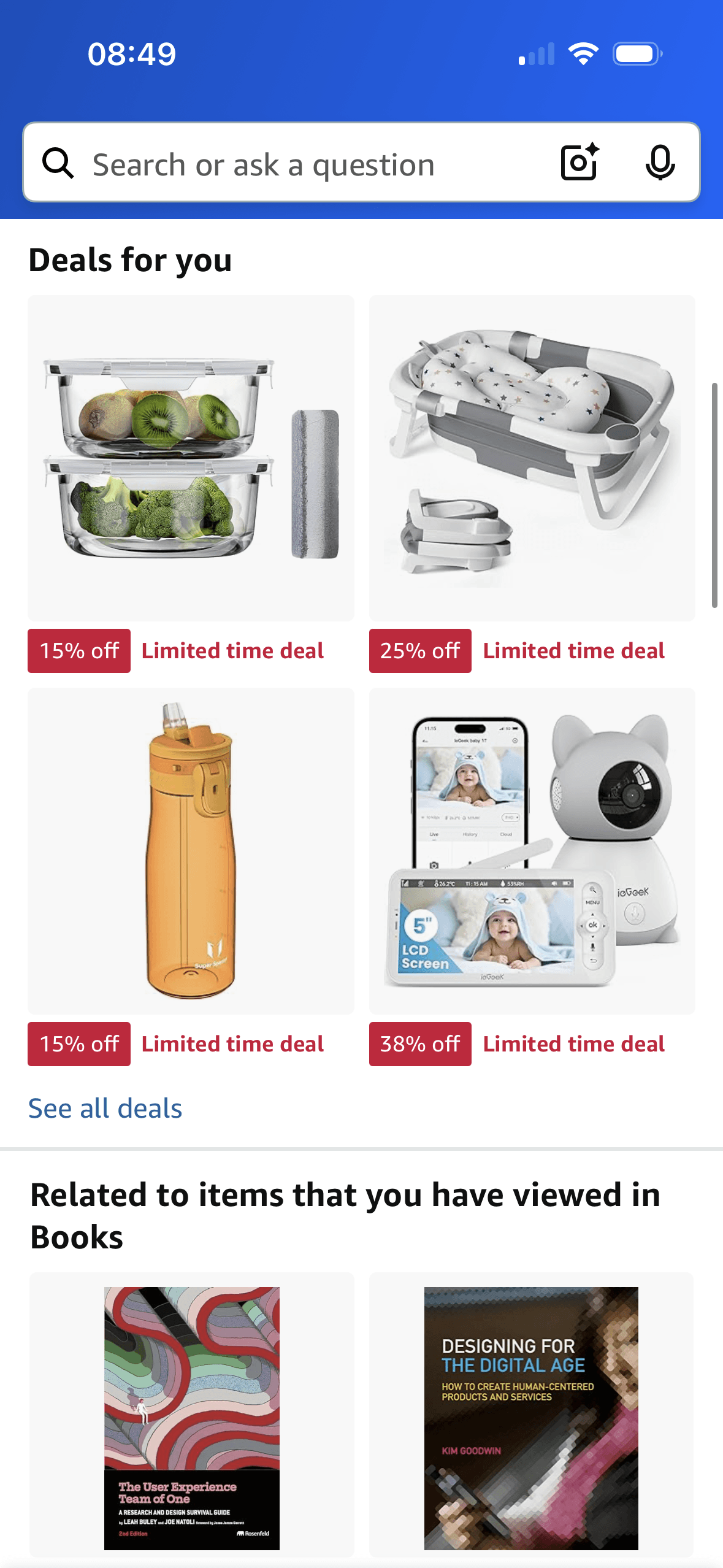 Amazon: Home page scrolled