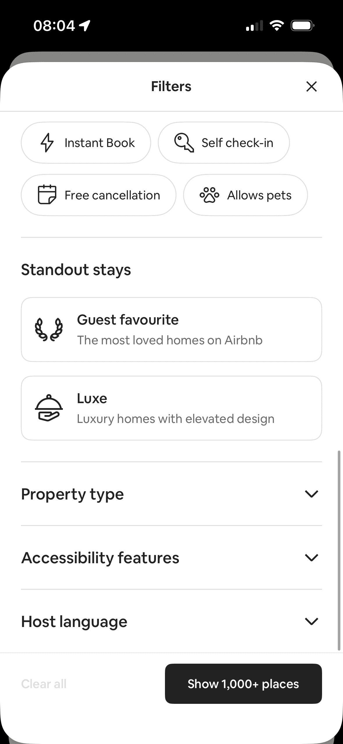 Airbnb: Homes filters – scroll 2