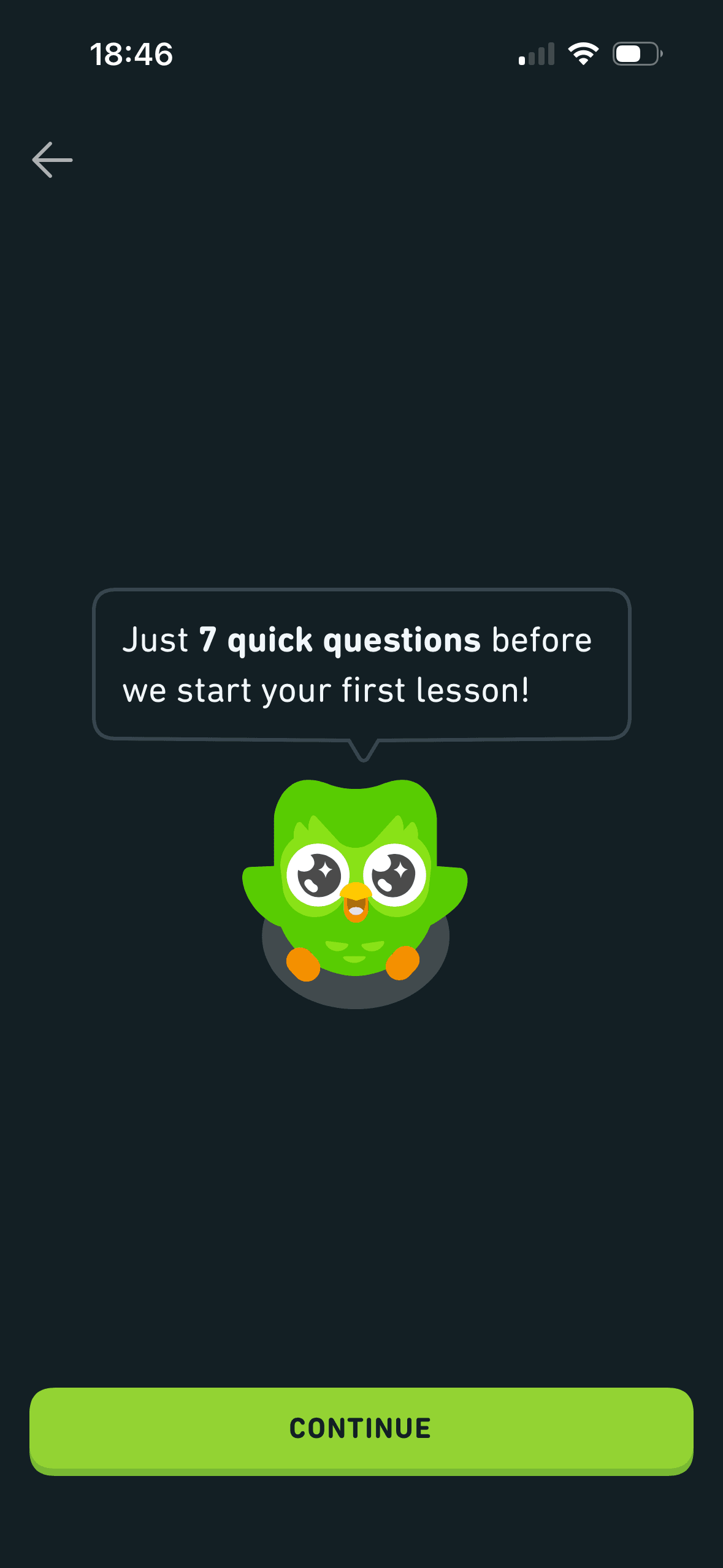 Duolingo: Seven-question setup promise