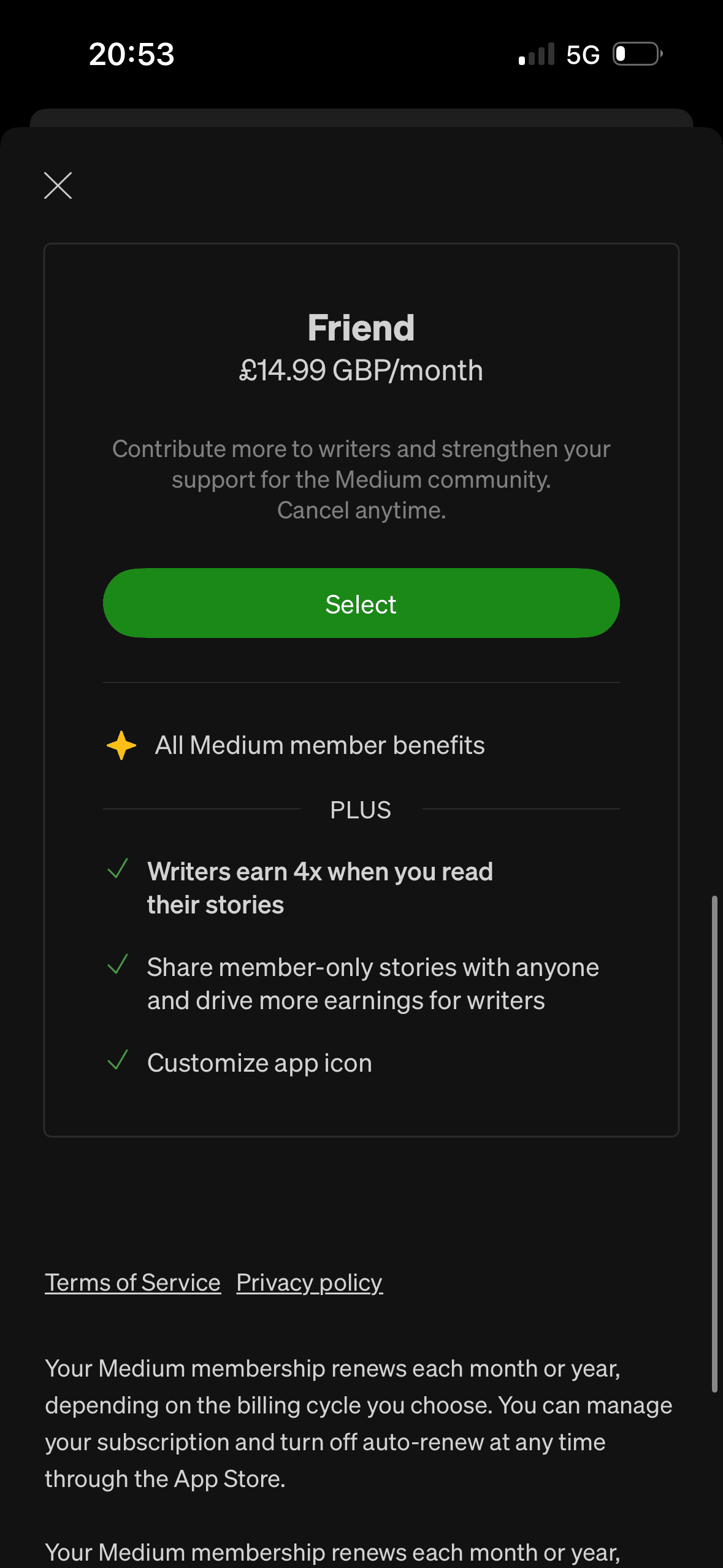 Medium: Post account creation – upsell (scrolled view)