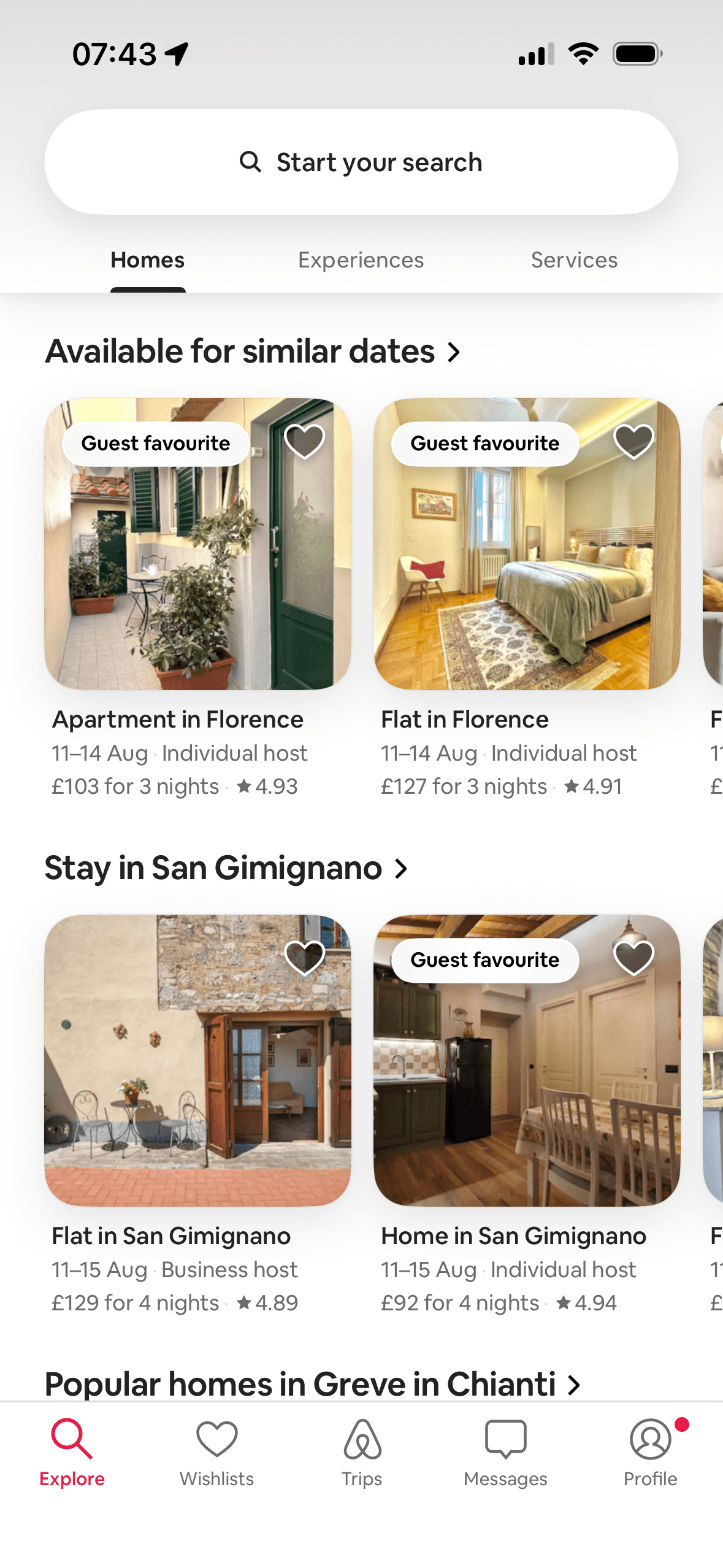 Airbnb: Homes browse – scroll: similar dates + areas