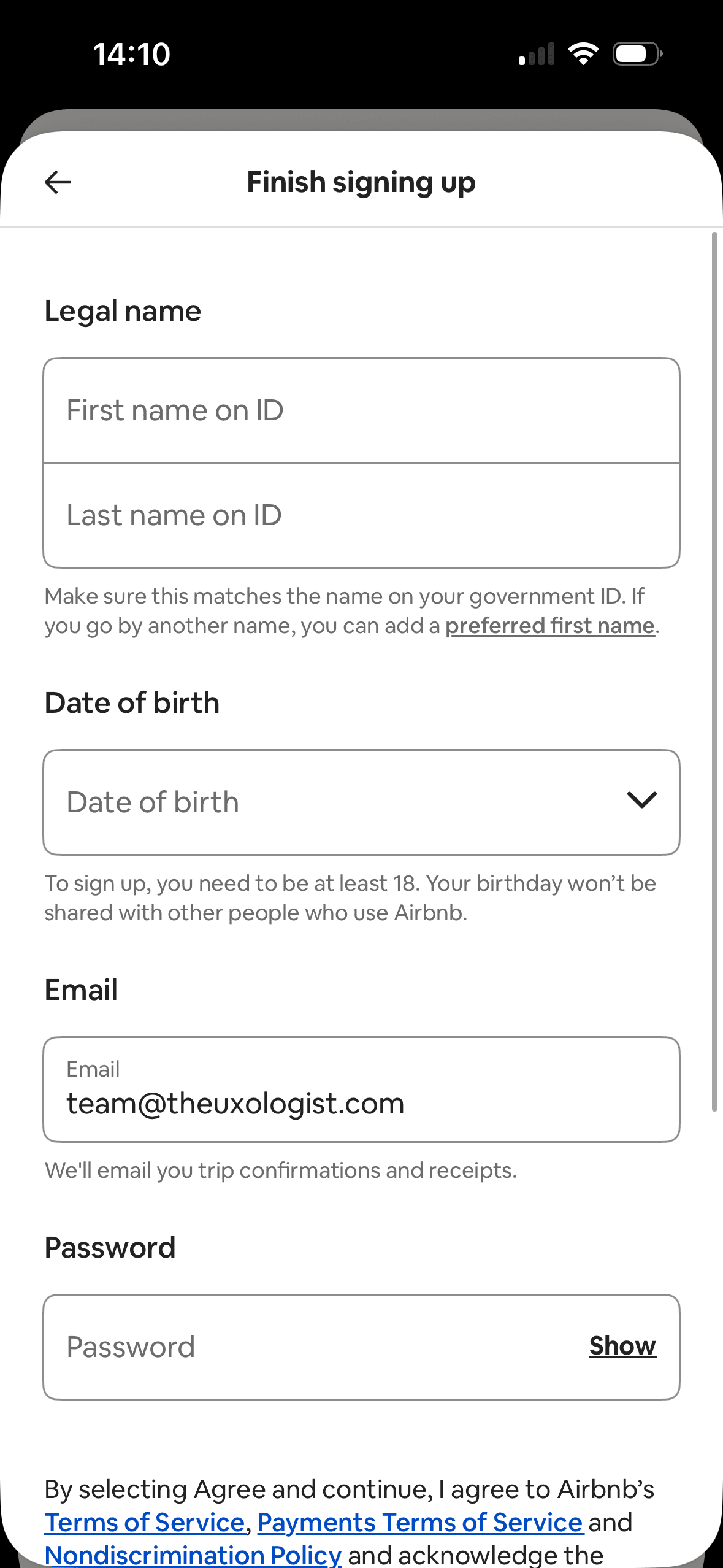 Airbnb: Personal details Part 1