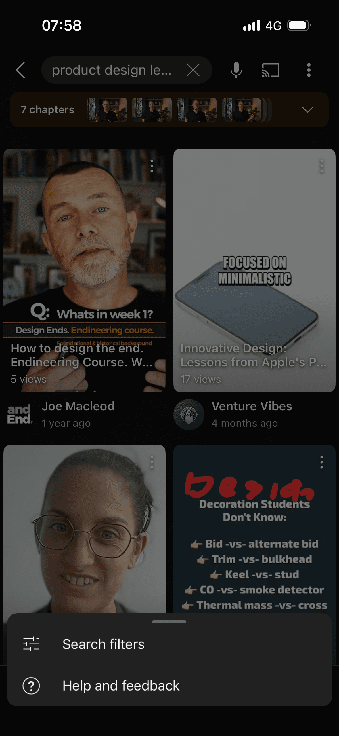 YouTube: Search options menu