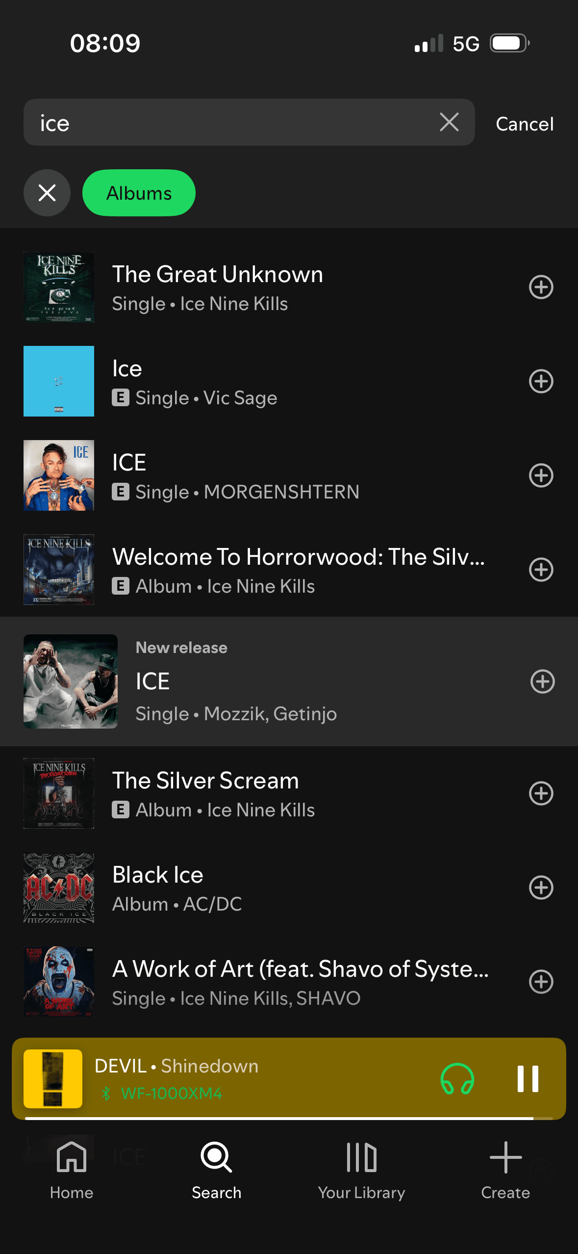 Spotify: Search results (filter: albums)