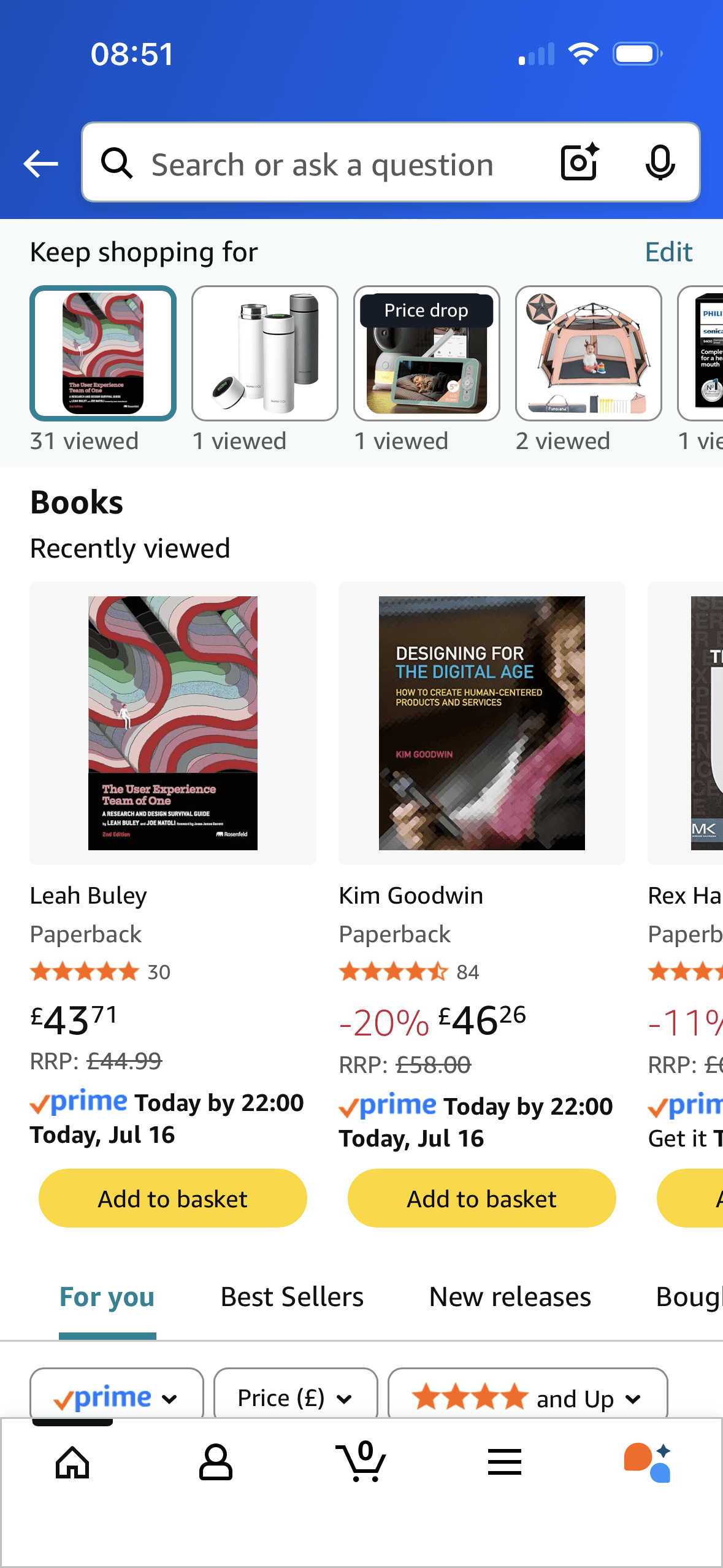 Amazon: My Lists landing page