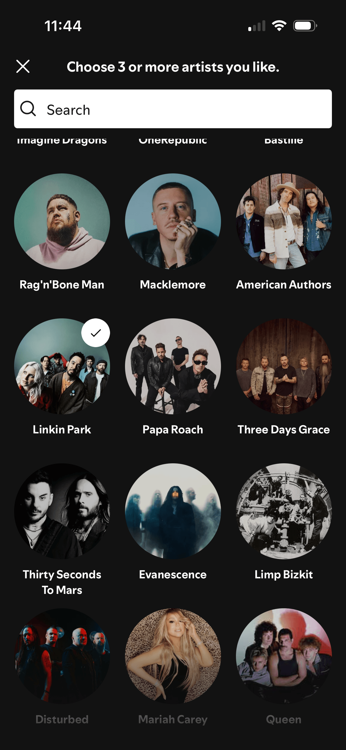 Spotify: Artist selection expanded