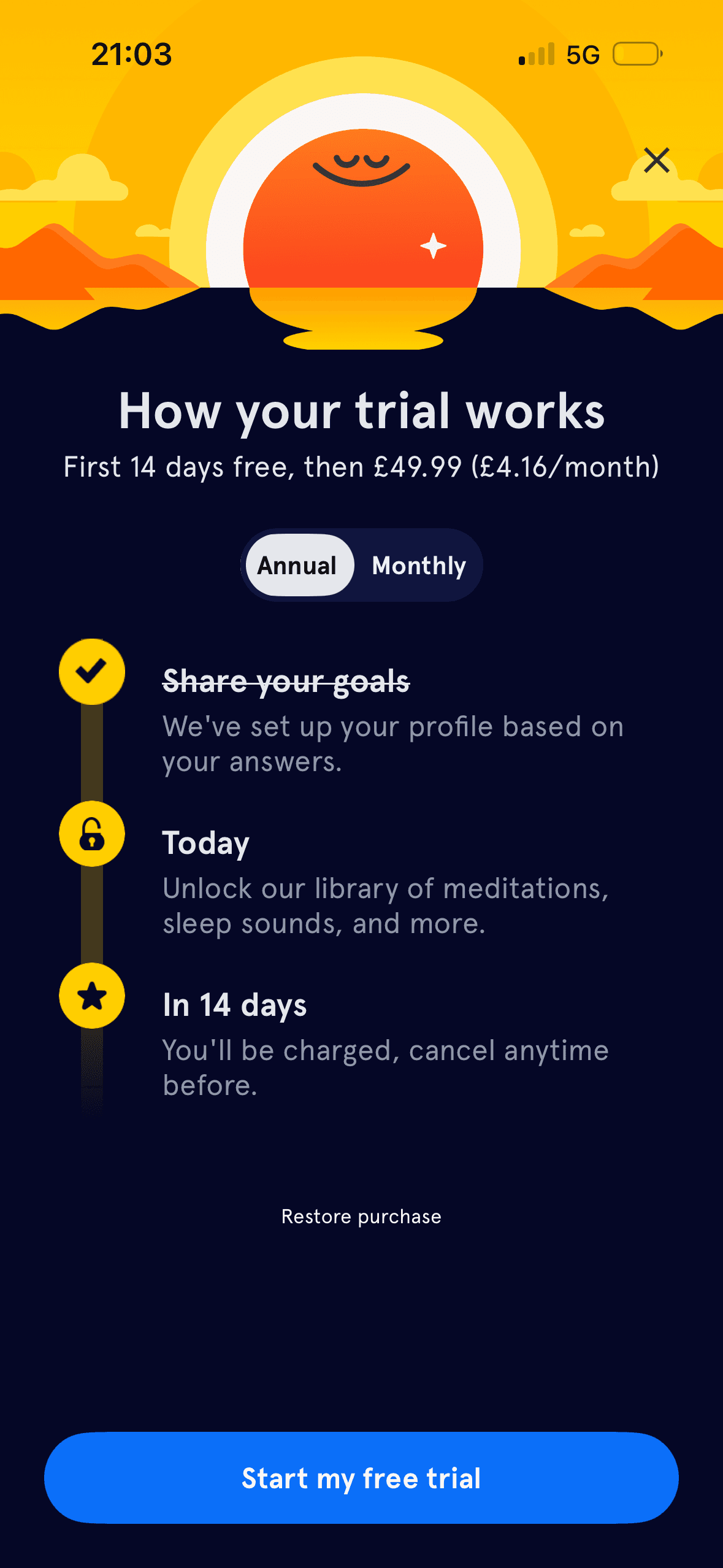 Headspace: Trial terms after the exercise