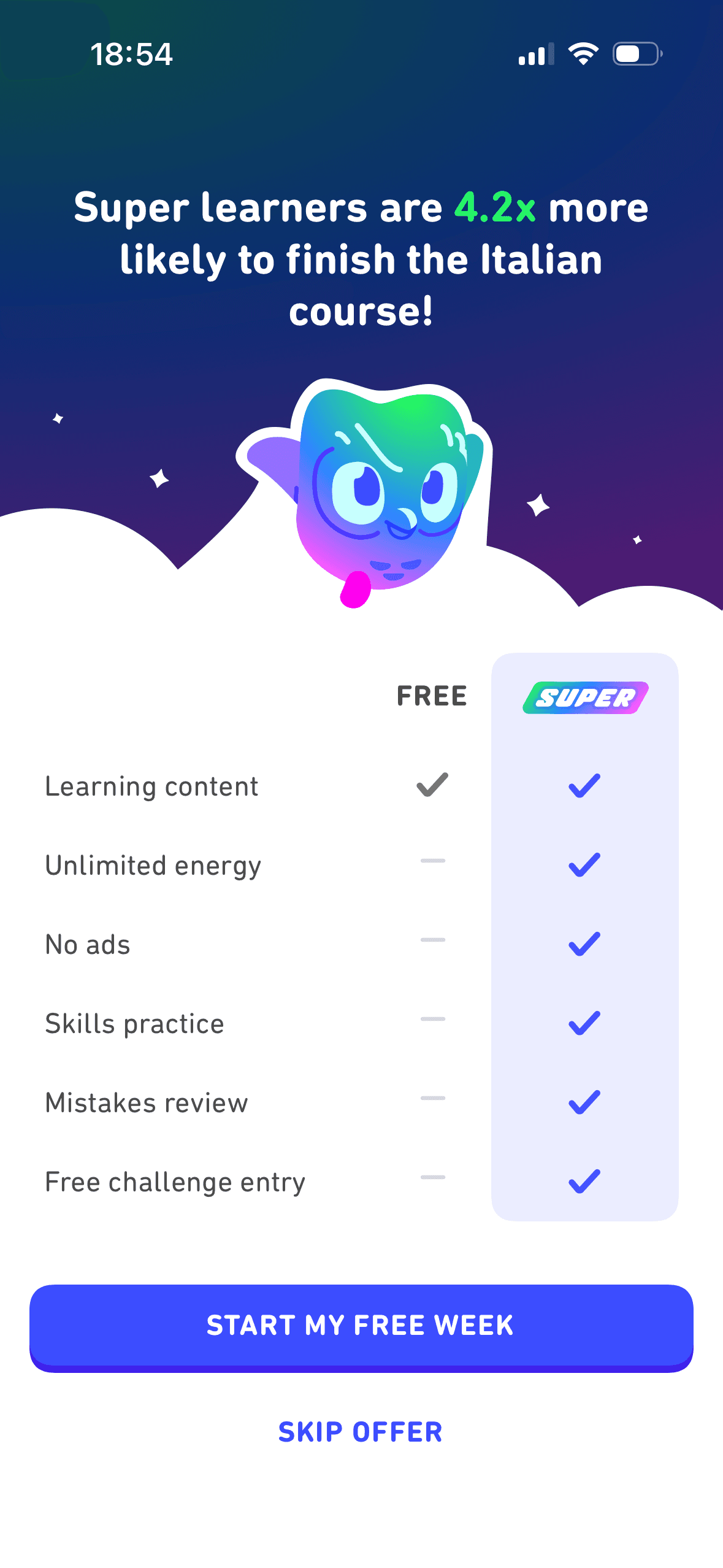 Duolingo: Super trial comparison and completion claim