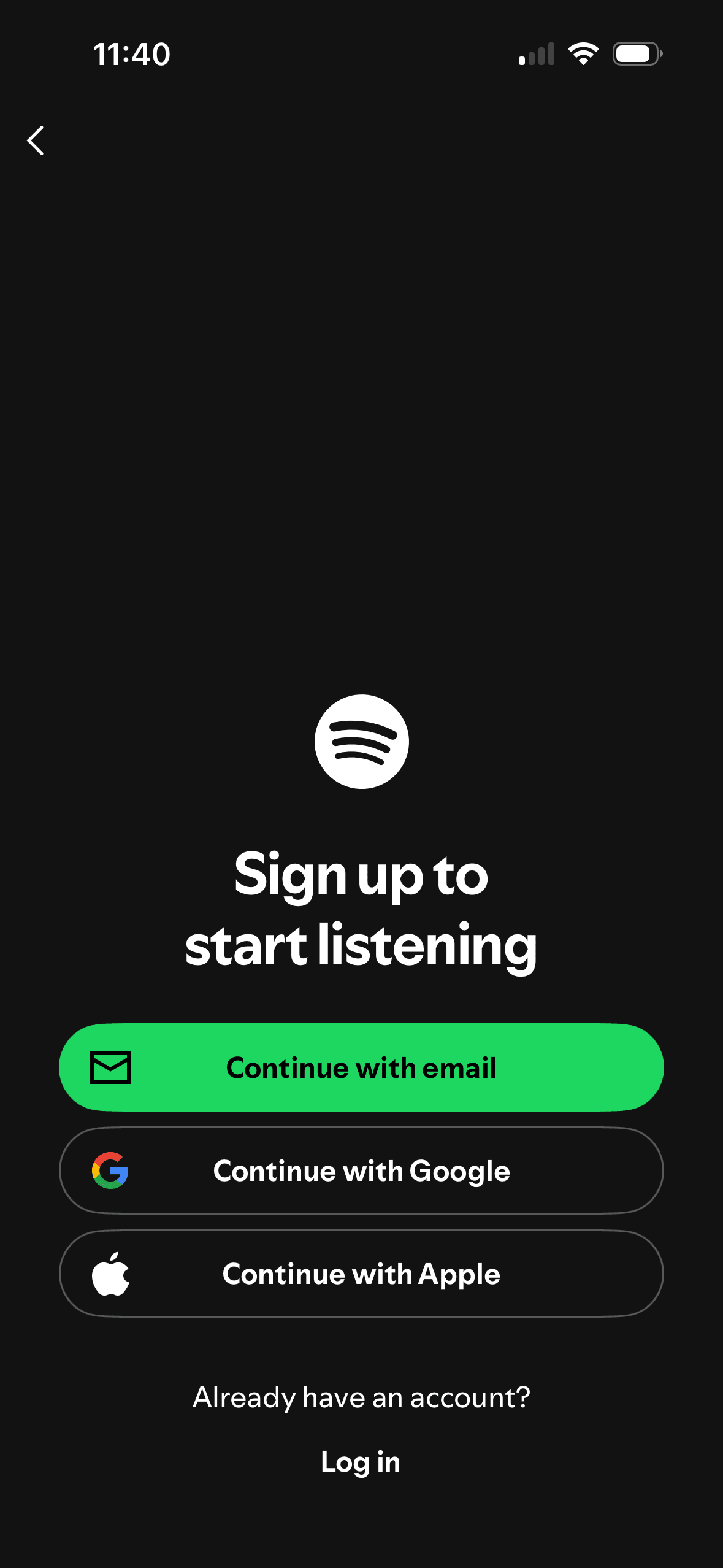Spotify: Sign-up options