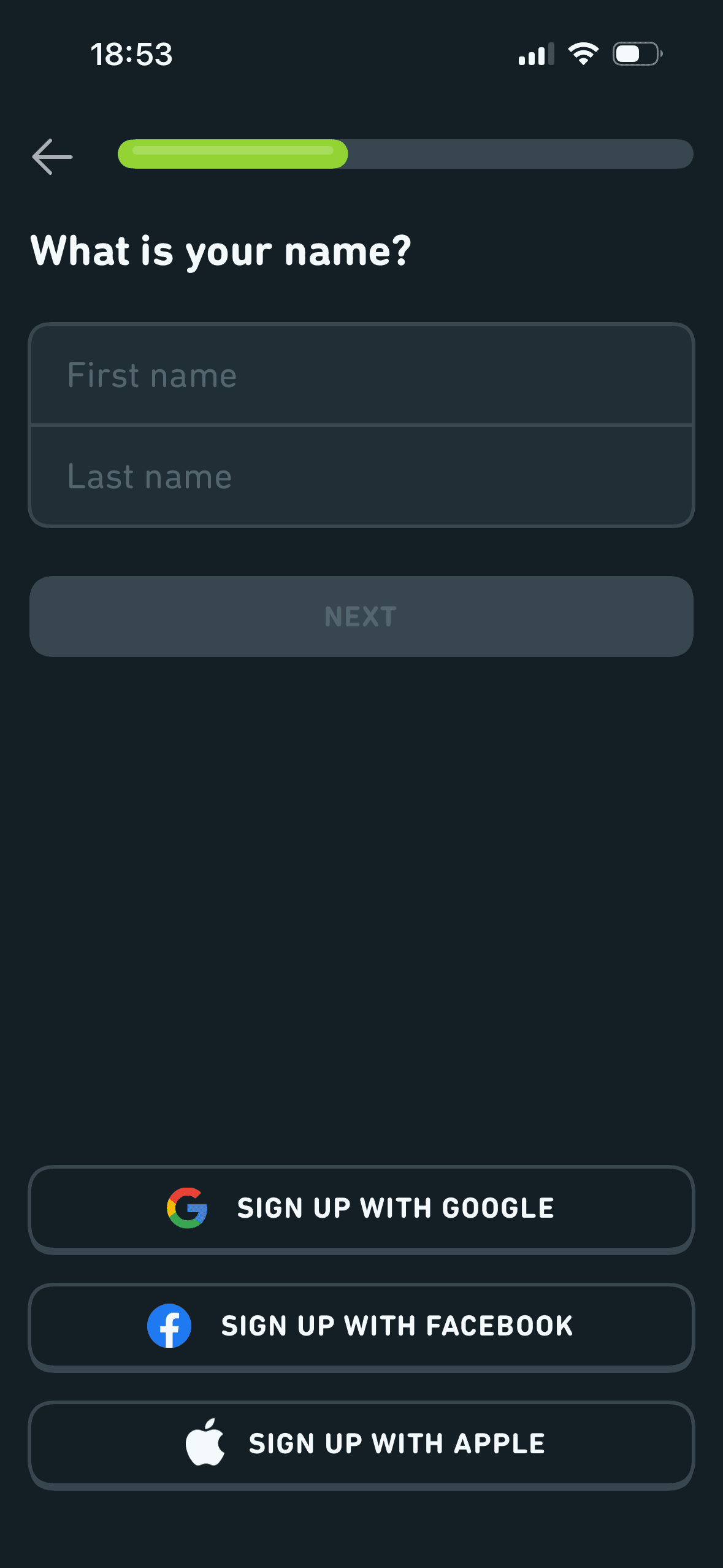 Duolingo: Name fields and account-provider options