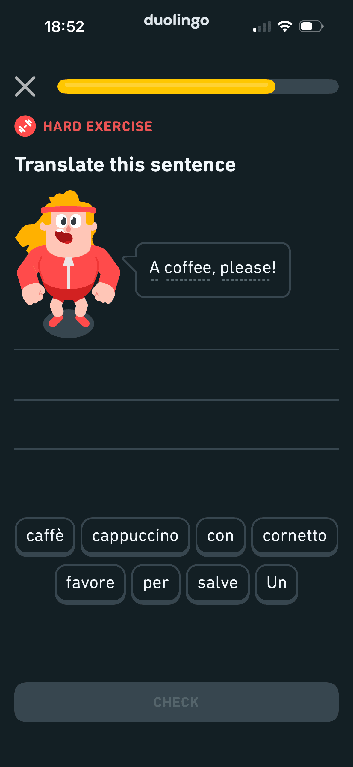 Duolingo: Hard exercise: build a translated sentence
