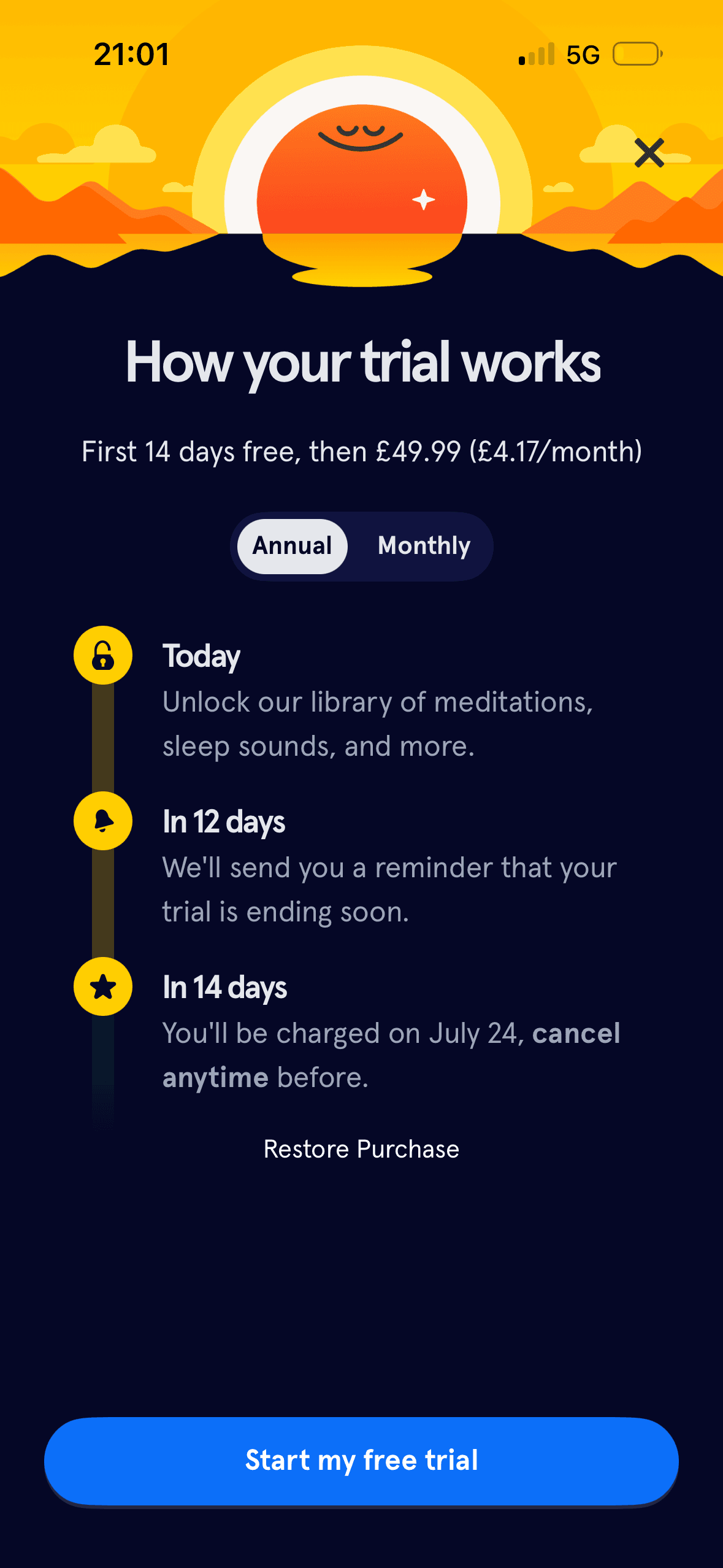 Headspace: Trial terms and plan choice