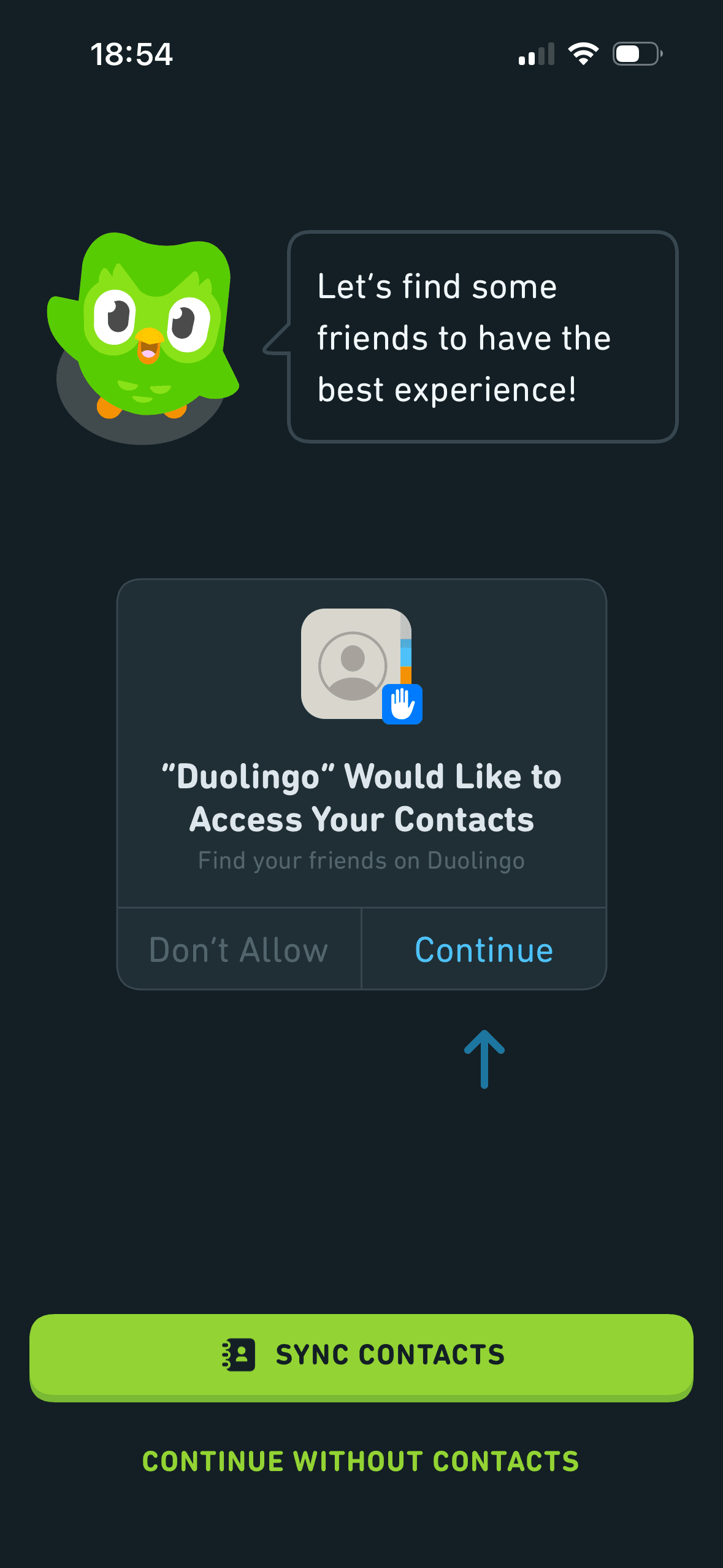 Duolingo: Optional contacts permission