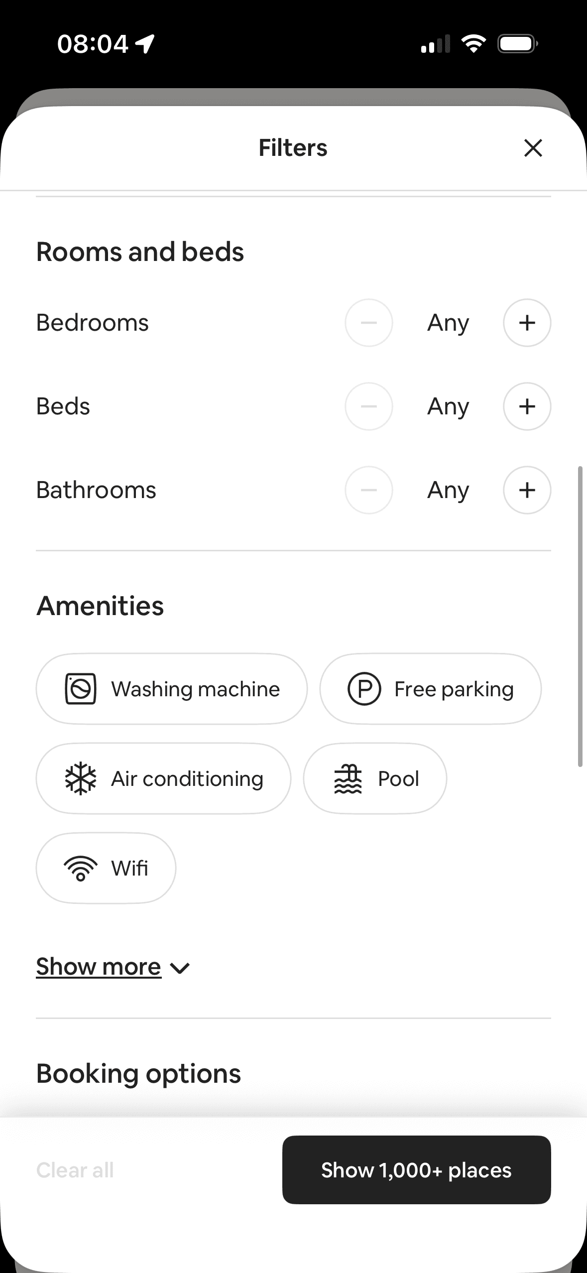 Airbnb: Homes filters – scroll 1