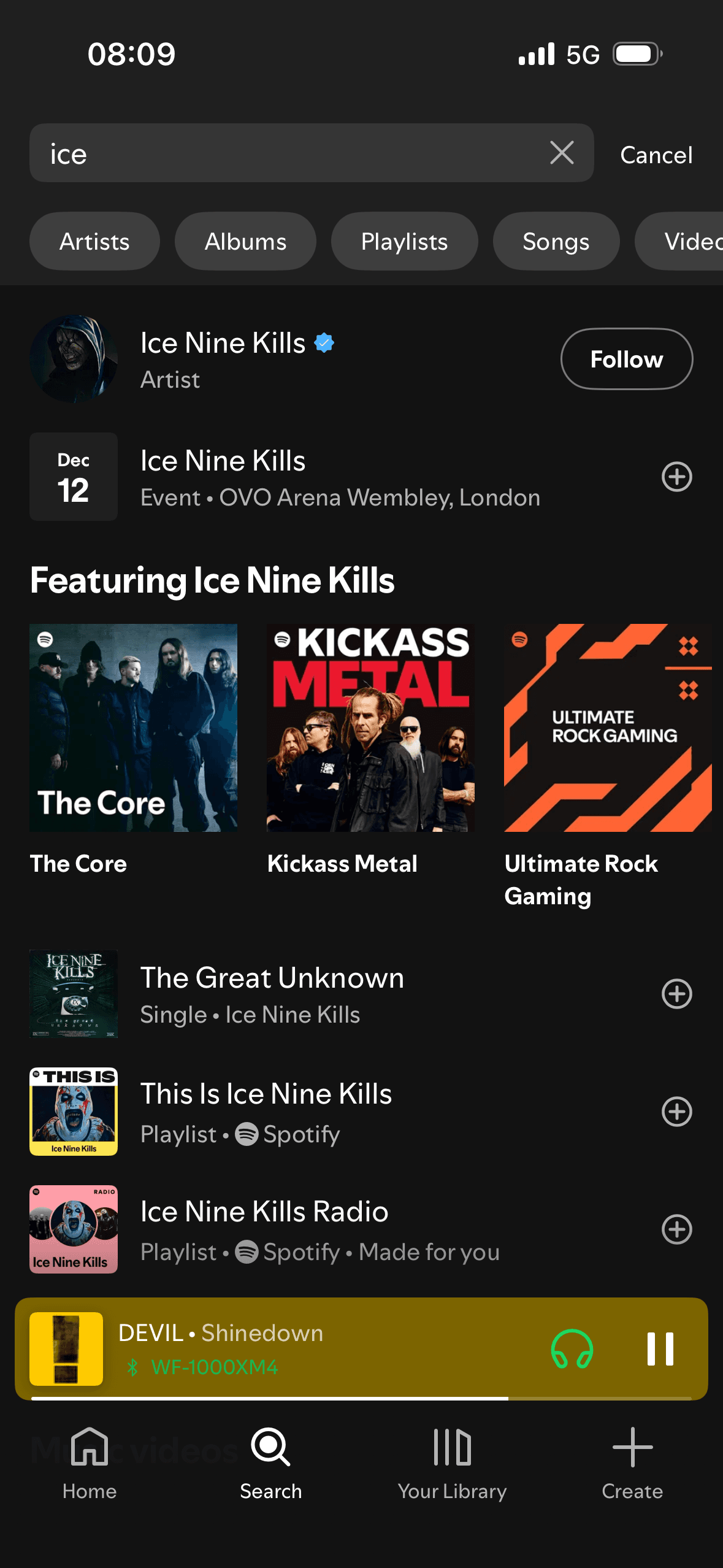 Spotify: Search results (scrolled)