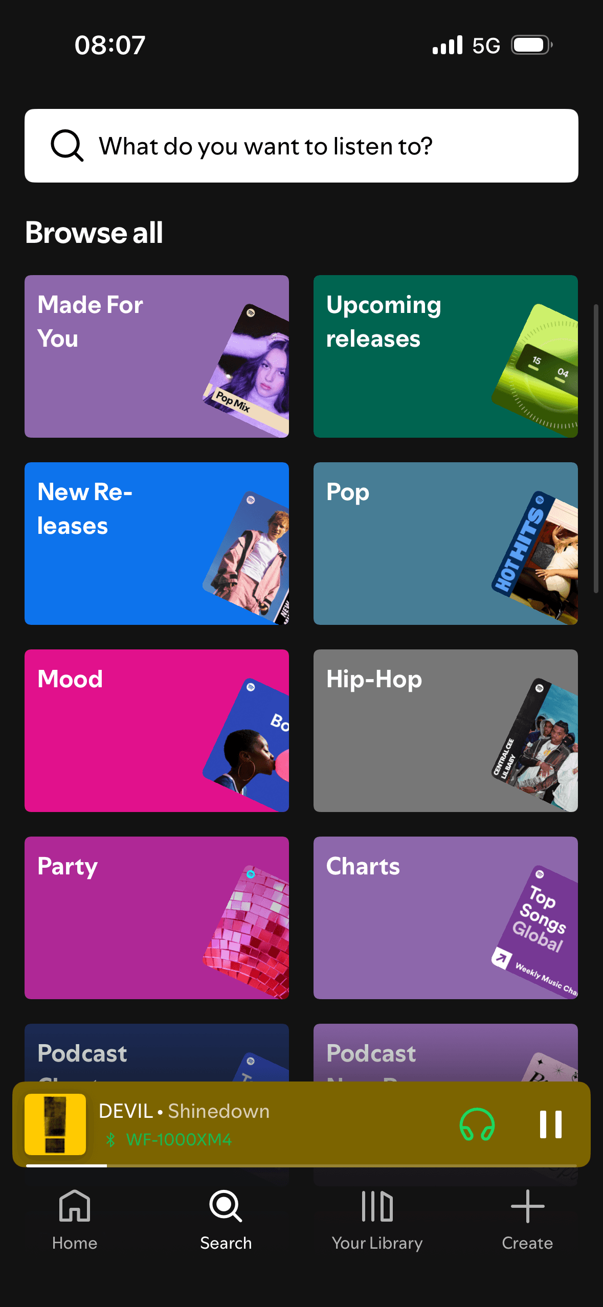 Spotify: Search landing categories