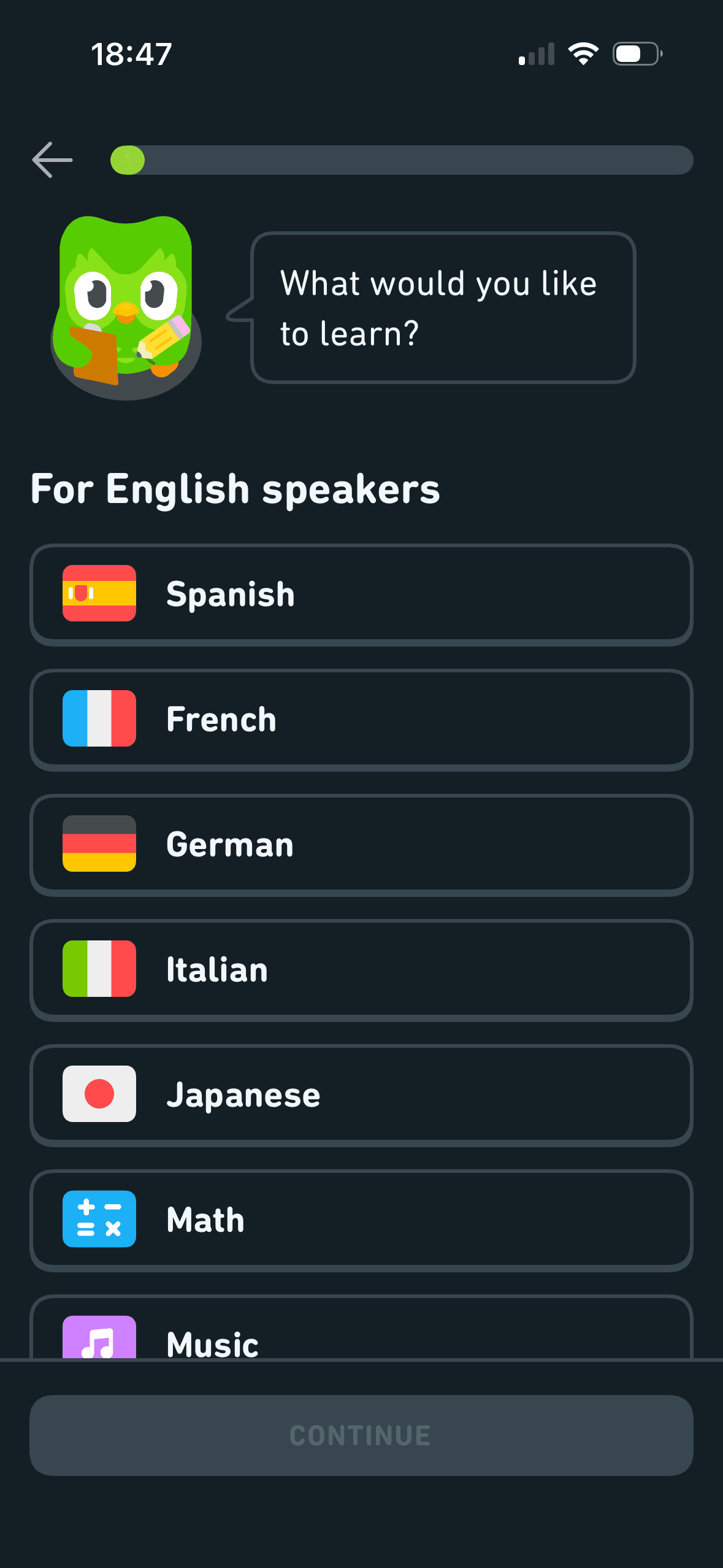 Duolingo: Choose a course