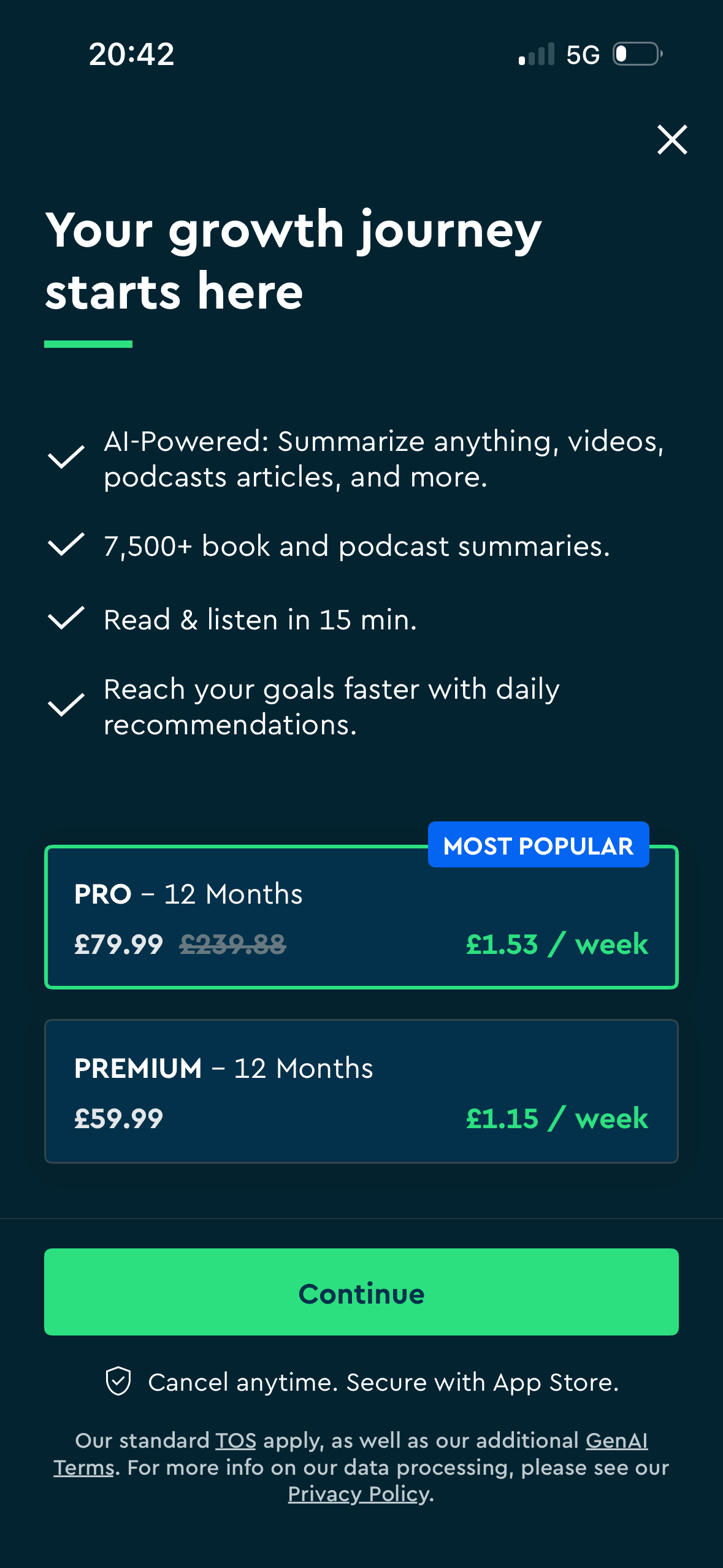 Blinkist: Annual Pro and Premium plan comparison