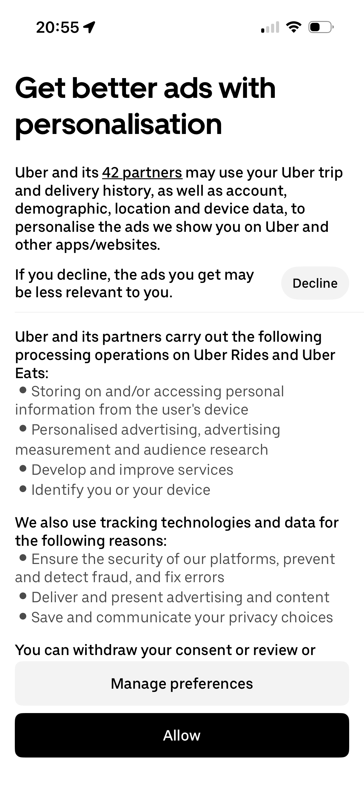 Uber: Ad personalisation