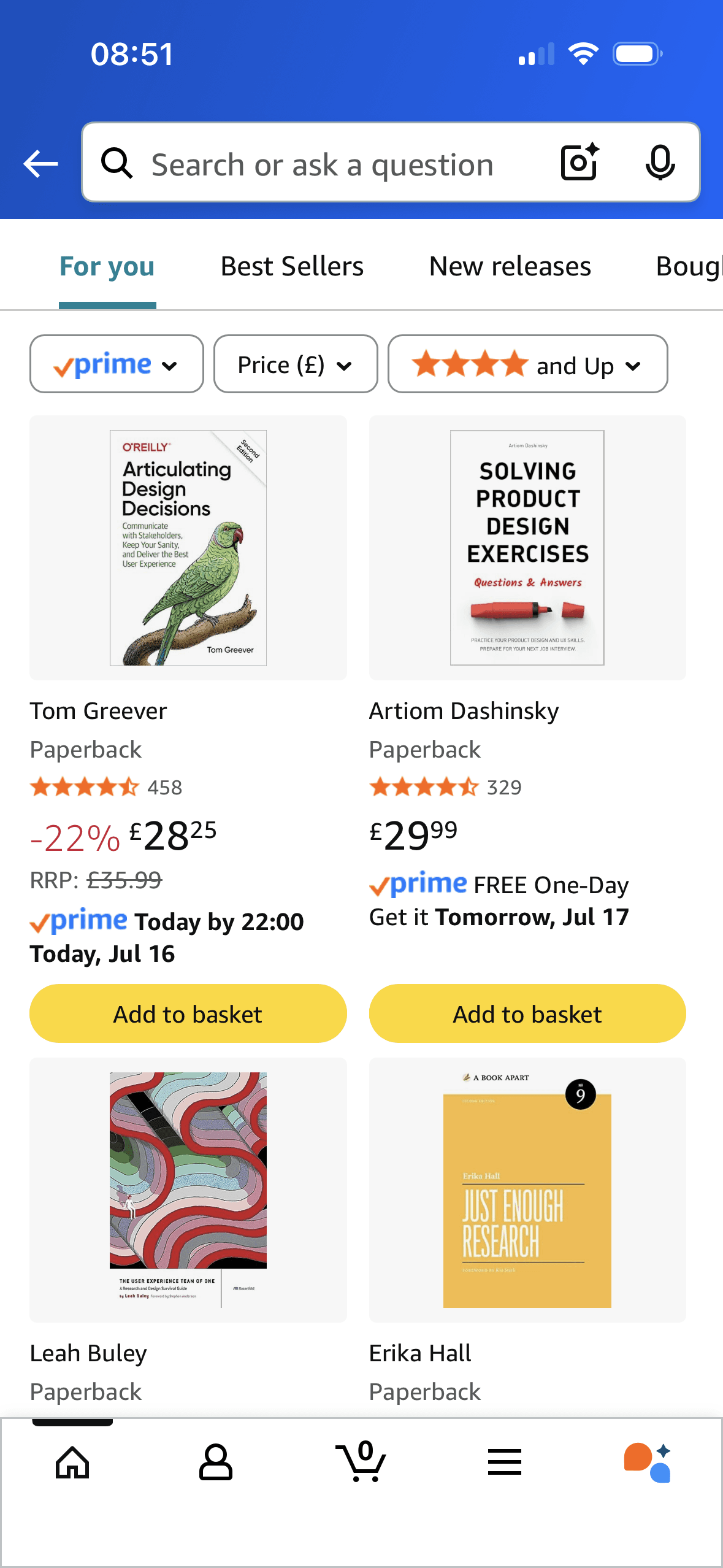 Amazon: My lists page scrolled