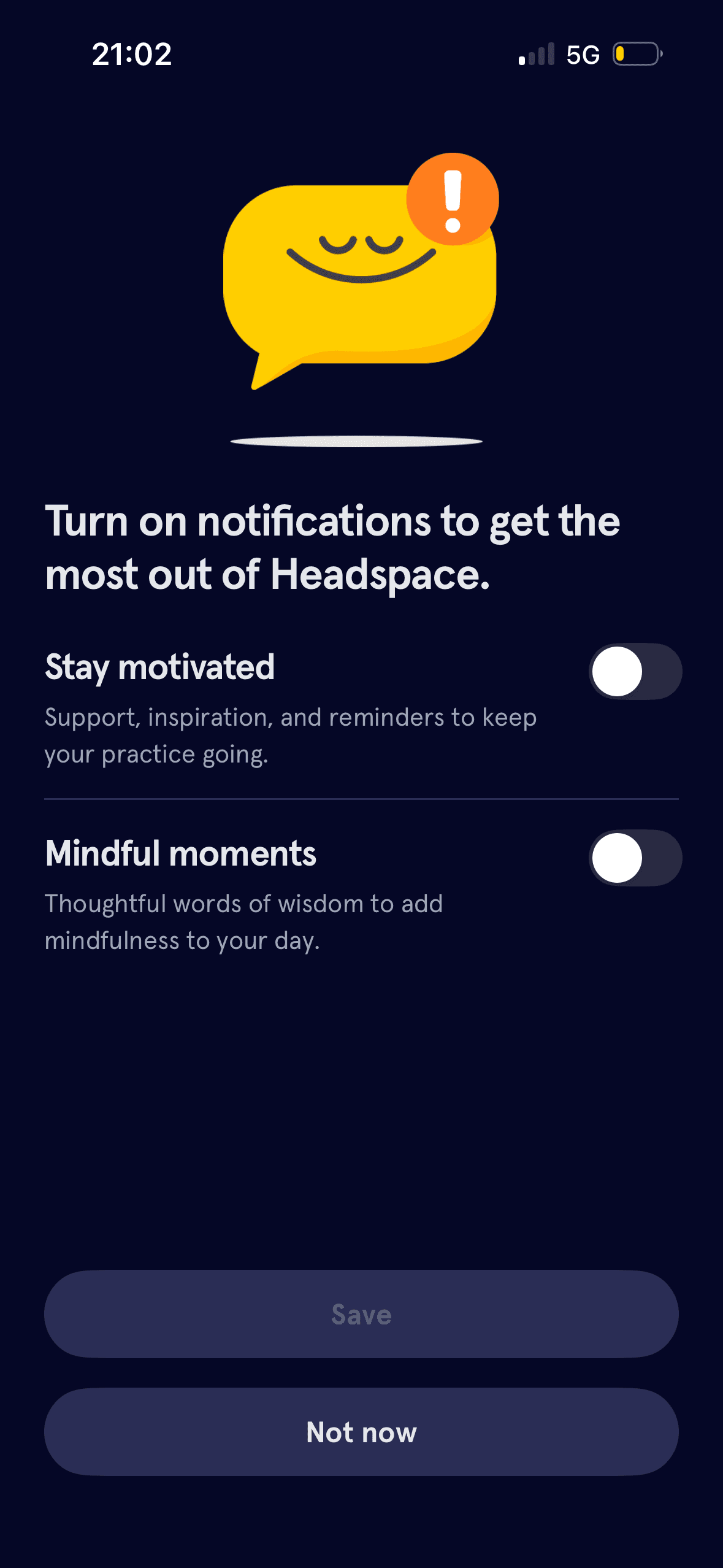 Headspace: Choose notification types